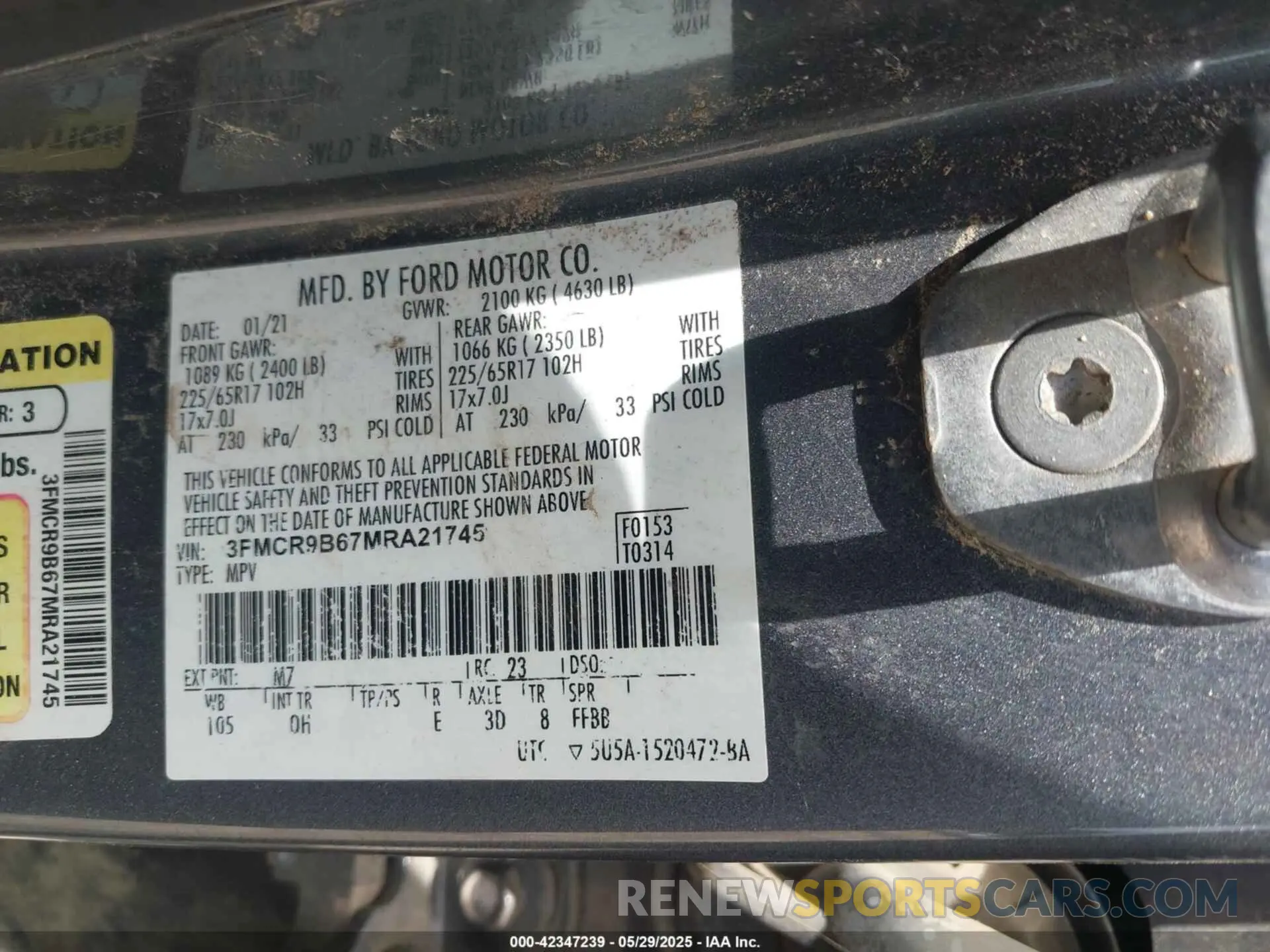 9 Photograph of a damaged car 3FMCR9B67MRA21745 FORD BRONCO SPORT 2021