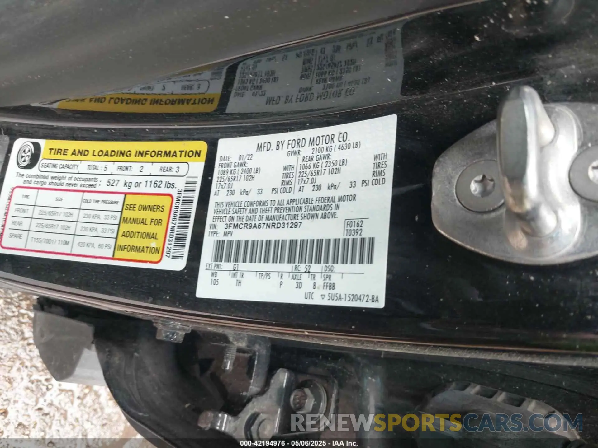 9 Photograph of a damaged car 3FMCR9A67NRD31297 FORD BRONCO SPORT 2022