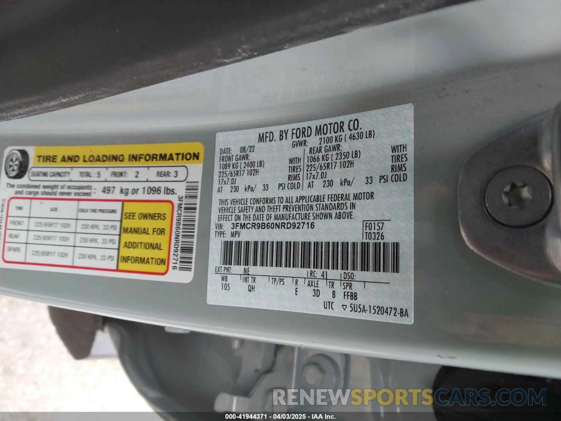 9 Photograph of a damaged car 3FMCR9B60NRD92716 FORD BRONCO SPORT 2022