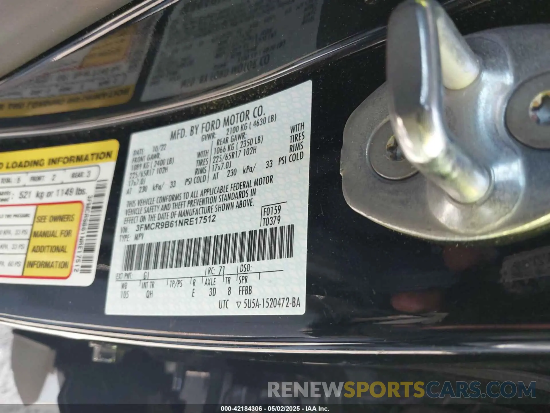 9 Photograph of a damaged car 3FMCR9B61NRE17512 FORD BRONCO SPORT 2022