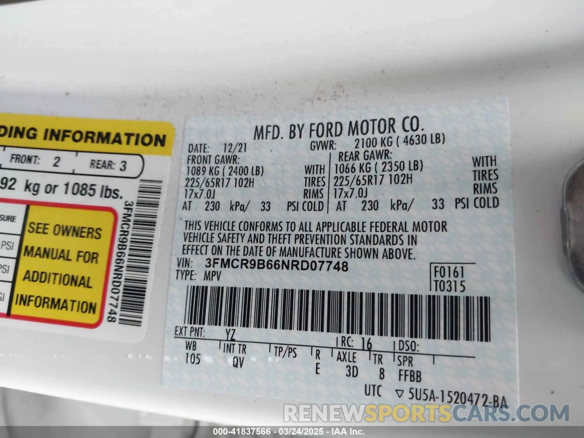 9 Photograph of a damaged car 3FMCR9B66NRD07748 FORD BRONCO SPORT 2022
