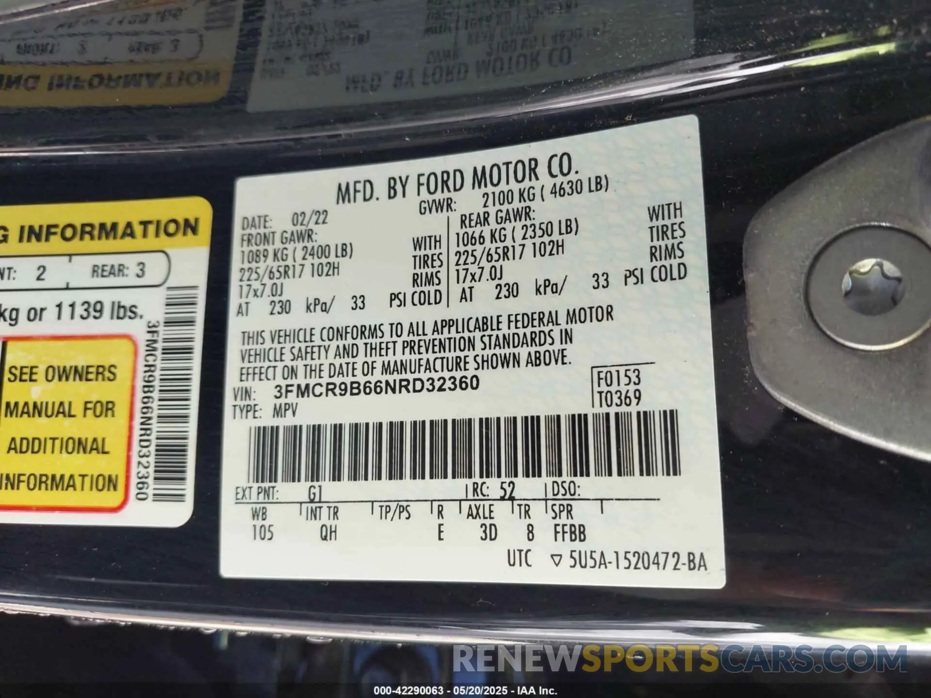 9 Photograph of a damaged car 3FMCR9B66NRD32360 FORD BRONCO SPORT 2022