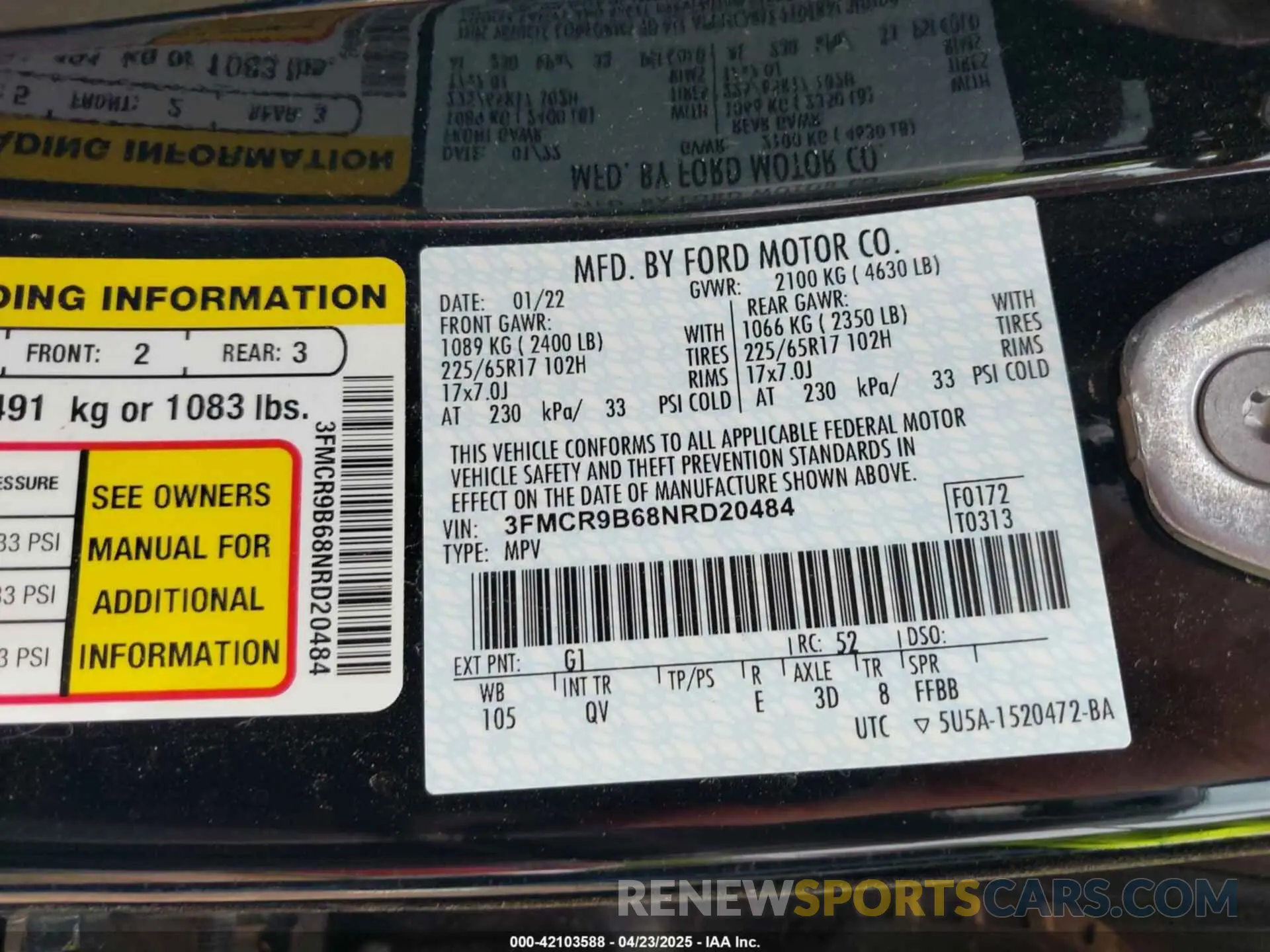 9 Photograph of a damaged car 3FMCR9B68NRD20484 FORD BRONCO SPORT 2022
