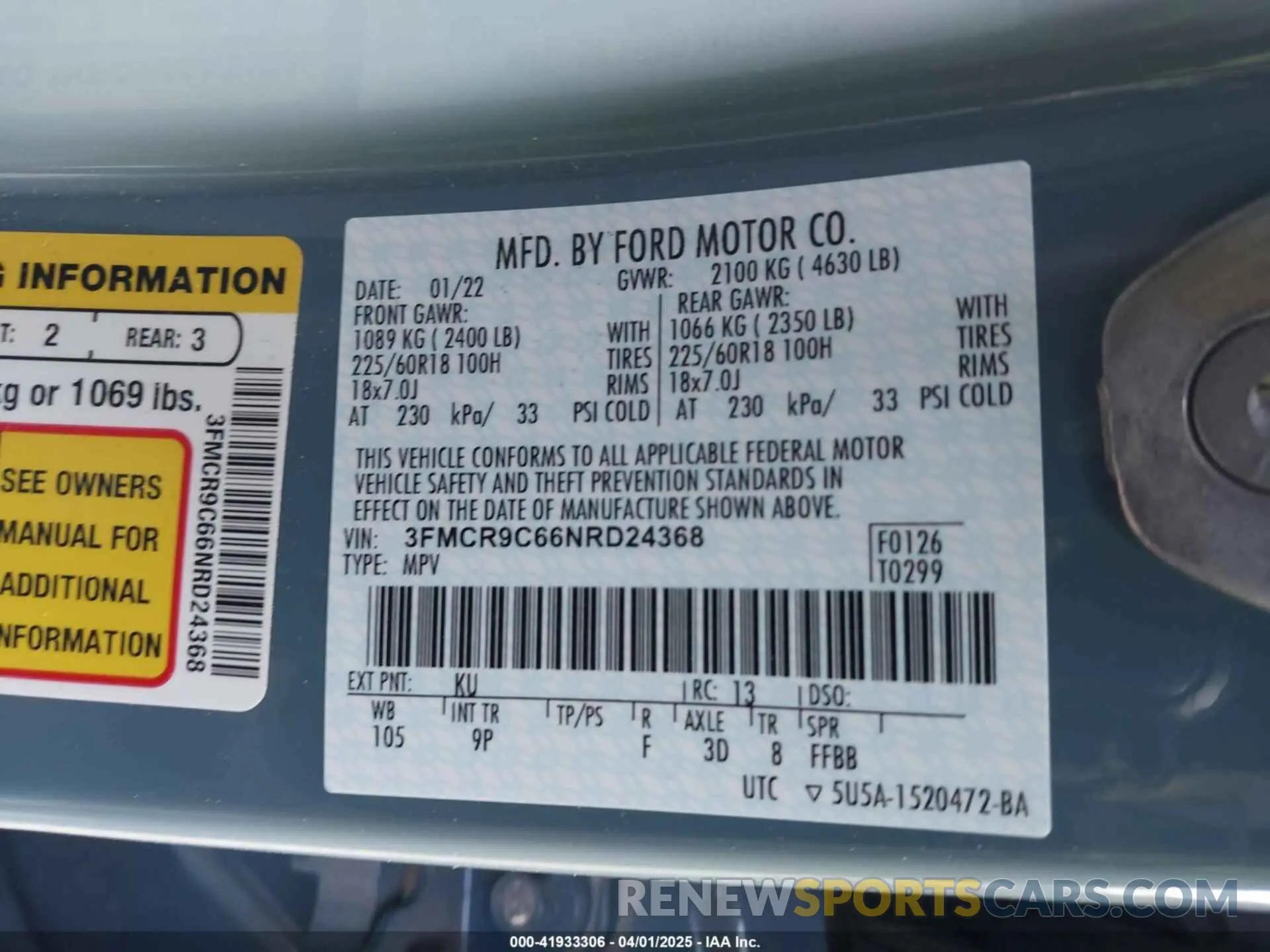 9 Photograph of a damaged car 3FMCR9C66NRD24368 FORD BRONCO SPORT 2022