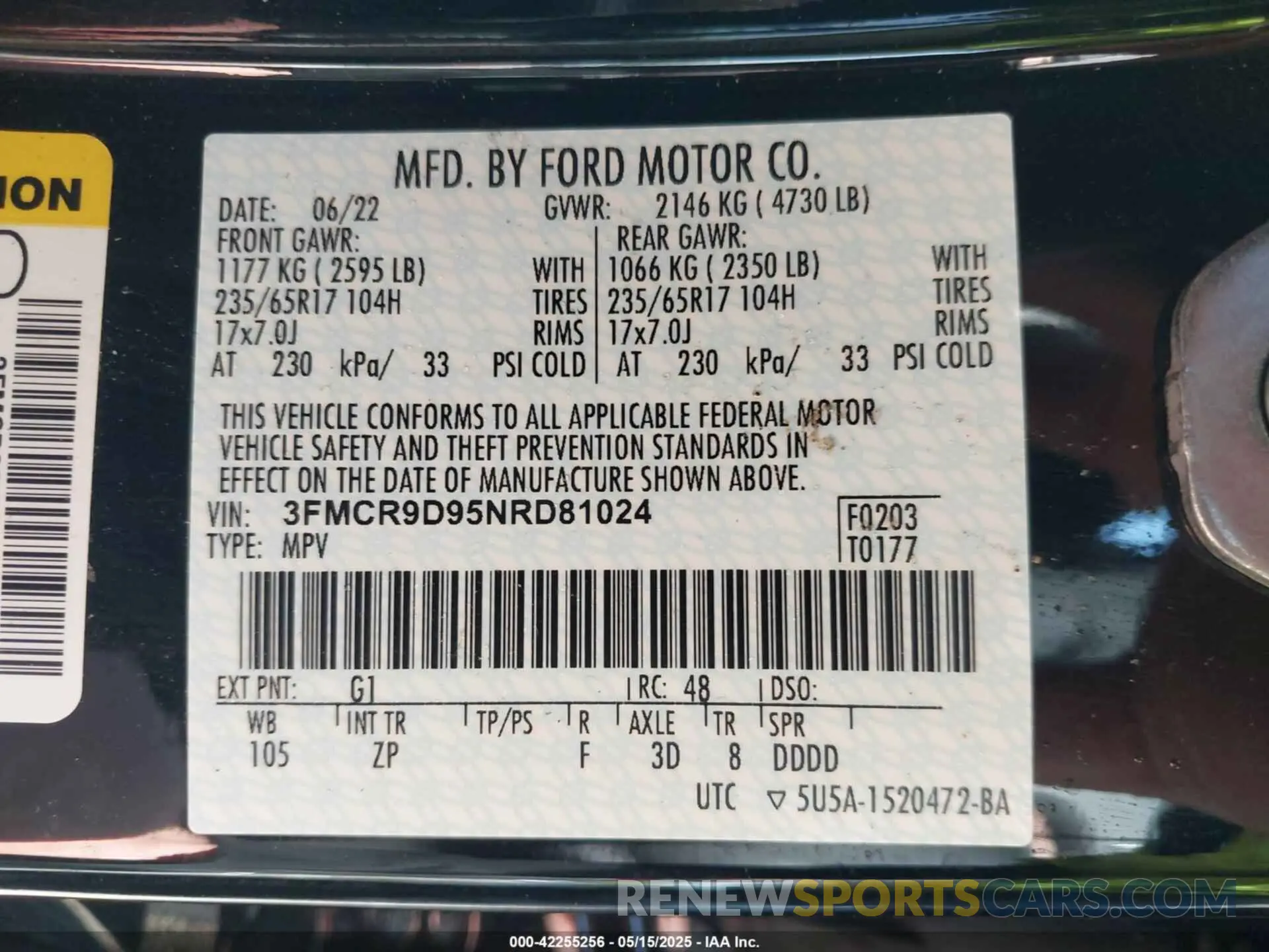 9 Photograph of a damaged car 3FMCR9D95NRD81024 FORD BRONCO SPORT 2022