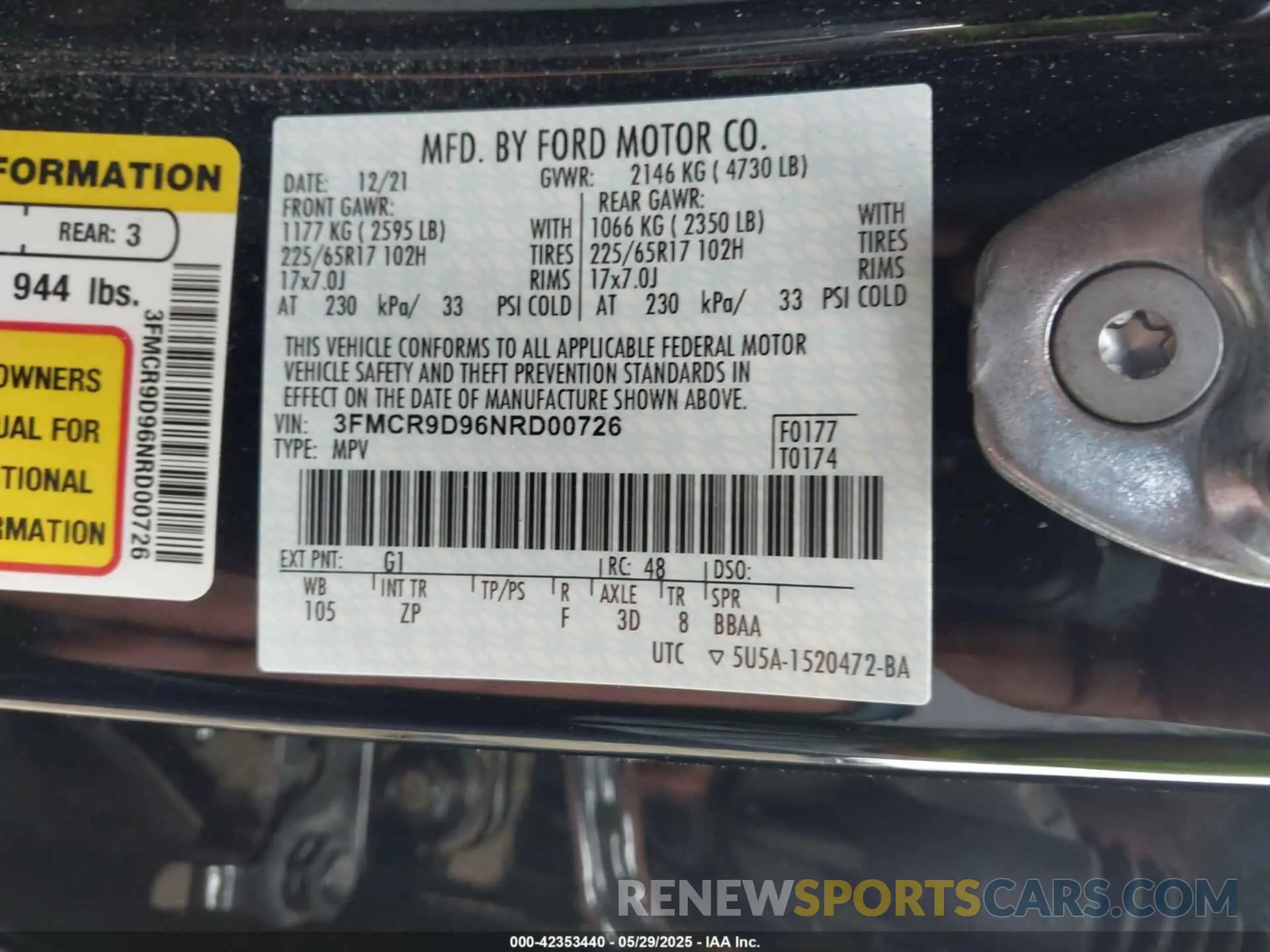 9 Photograph of a damaged car 3FMCR9D96NRD00726 FORD BRONCO SPORT 2022
