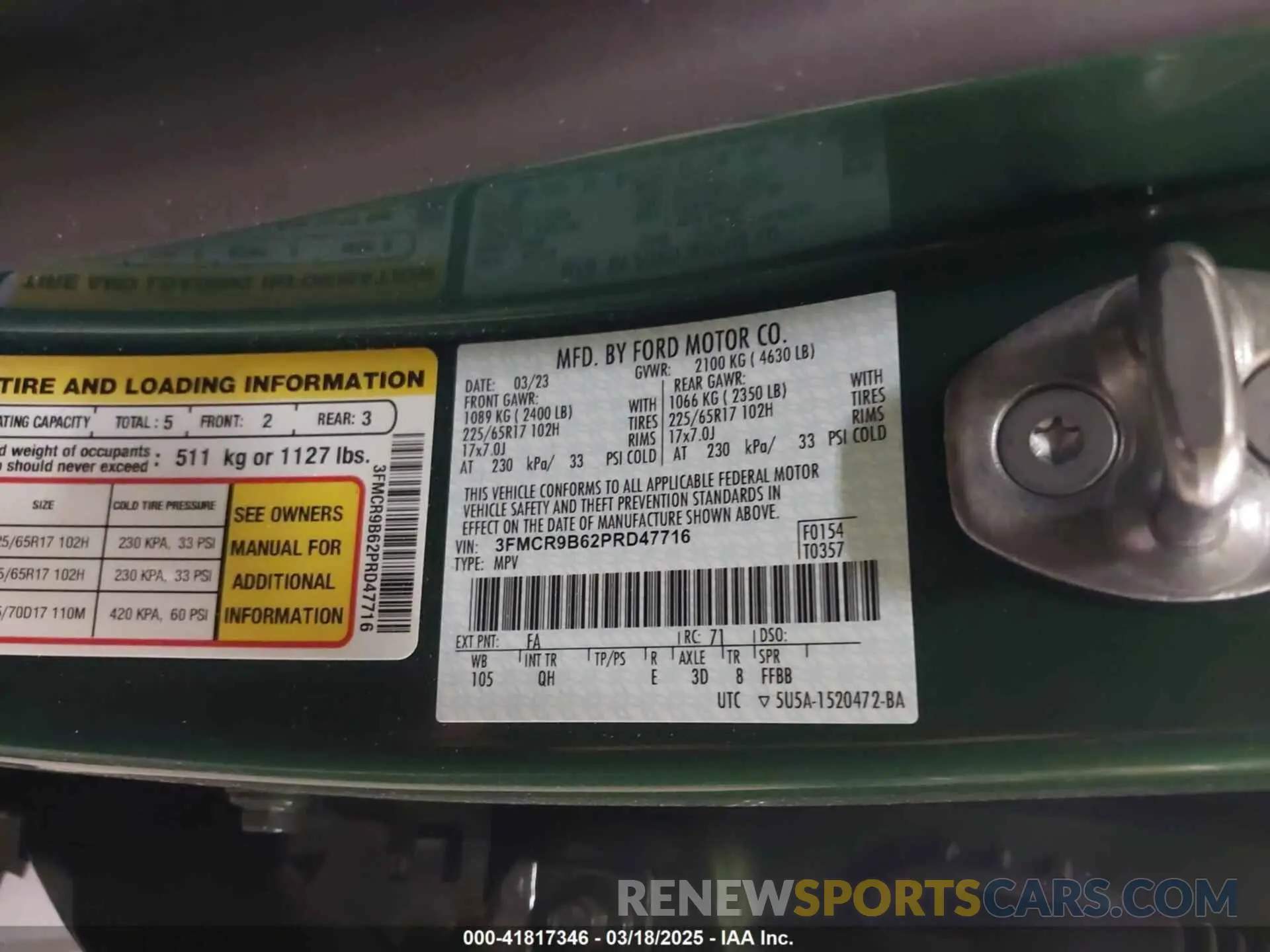 9 Photograph of a damaged car 3FMCR9B62PRD47716 FORD BRONCO SPORT 2023