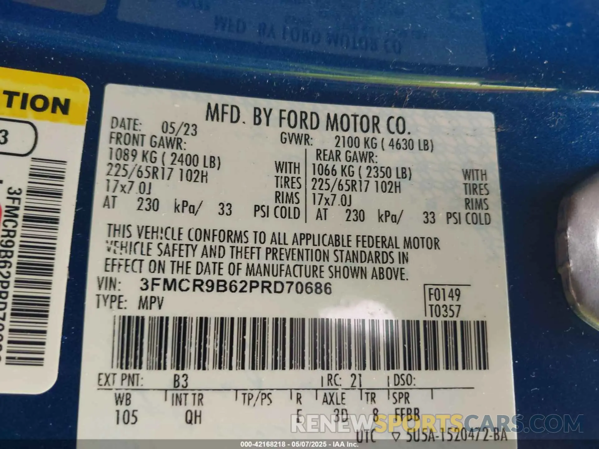 9 Photograph of a damaged car 3FMCR9B62PRD70686 FORD BRONCO SPORT 2023
