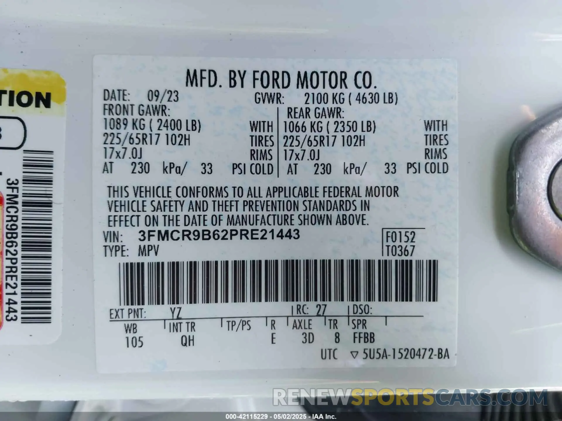 9 Photograph of a damaged car 3FMCR9B62PRE21443 FORD BRONCO SPORT 2023