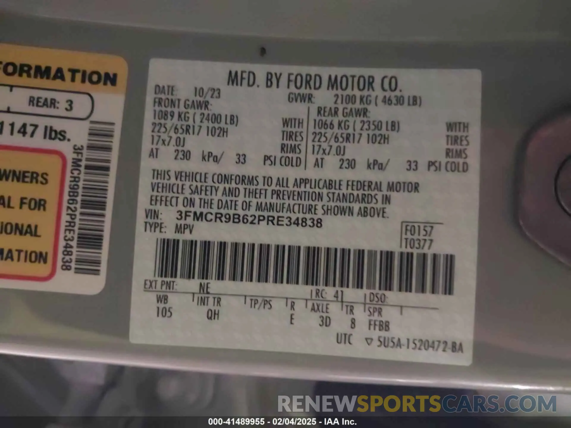 9 Photograph of a damaged car 3FMCR9B62PRE34838 FORD BRONCO SPORT 2023
