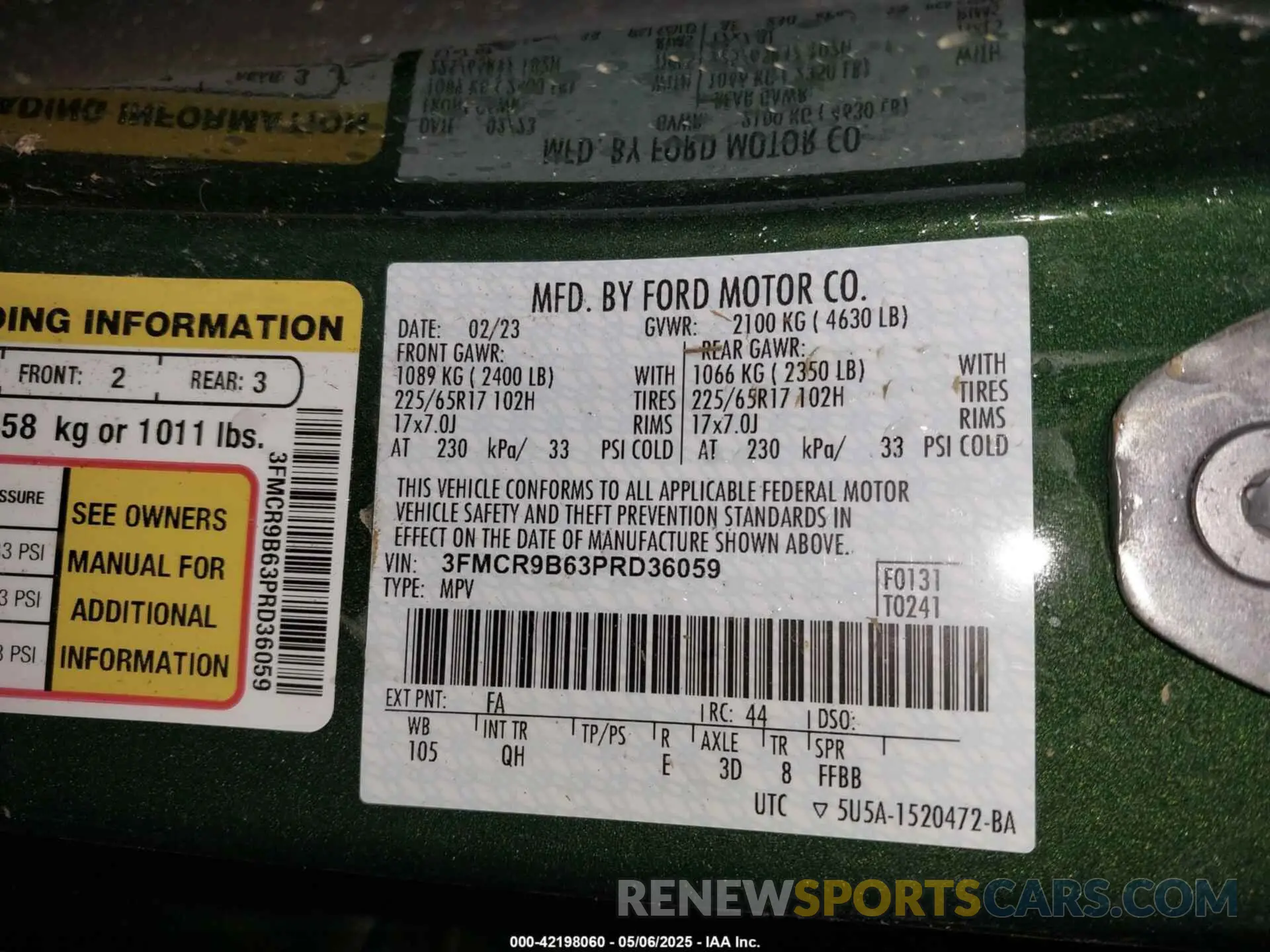 9 Photograph of a damaged car 3FMCR9B63PRD36059 FORD BRONCO SPORT 2023