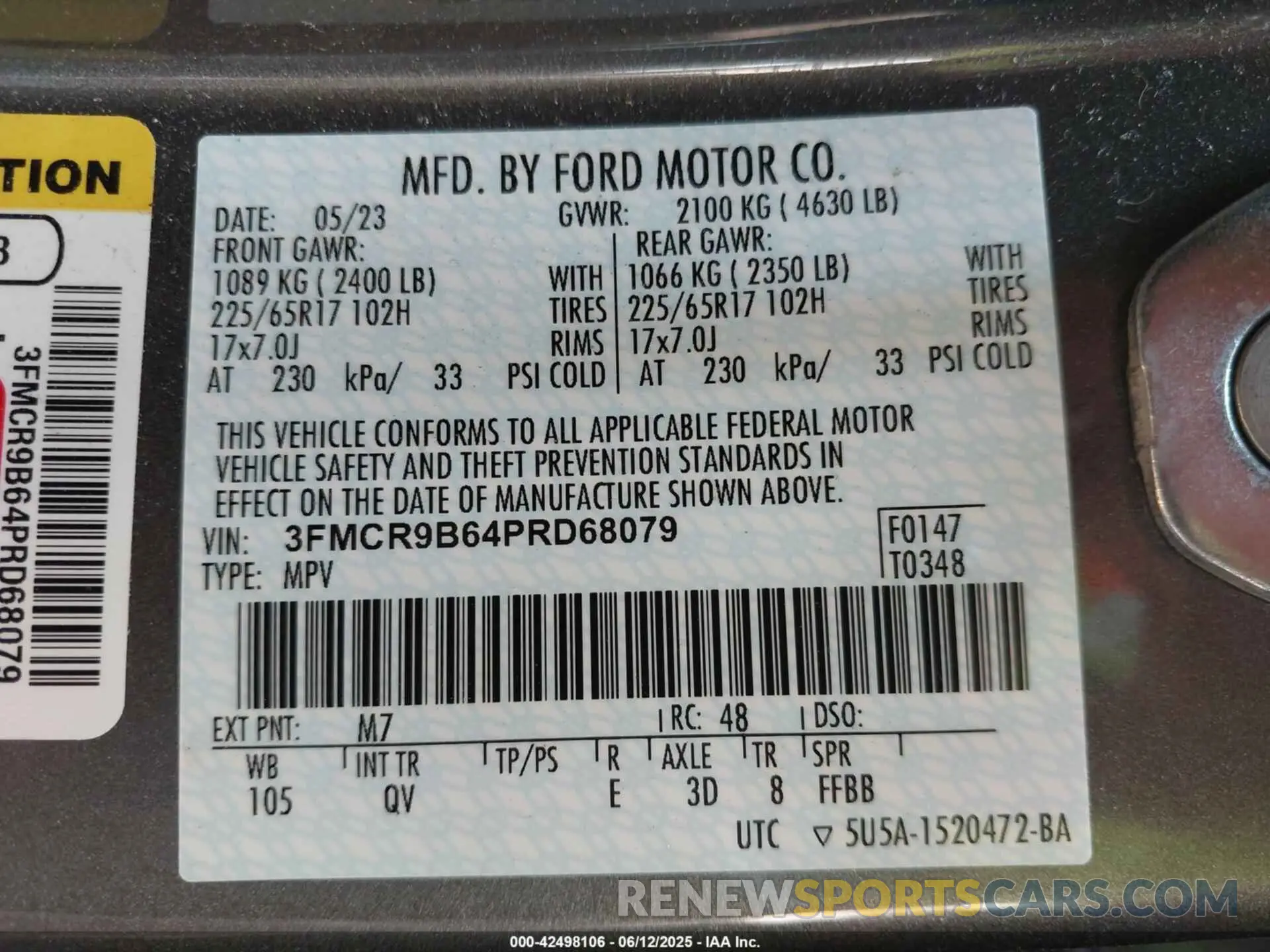 9 Photograph of a damaged car 3FMCR9B64PRD68079 FORD BRONCO SPORT 2023