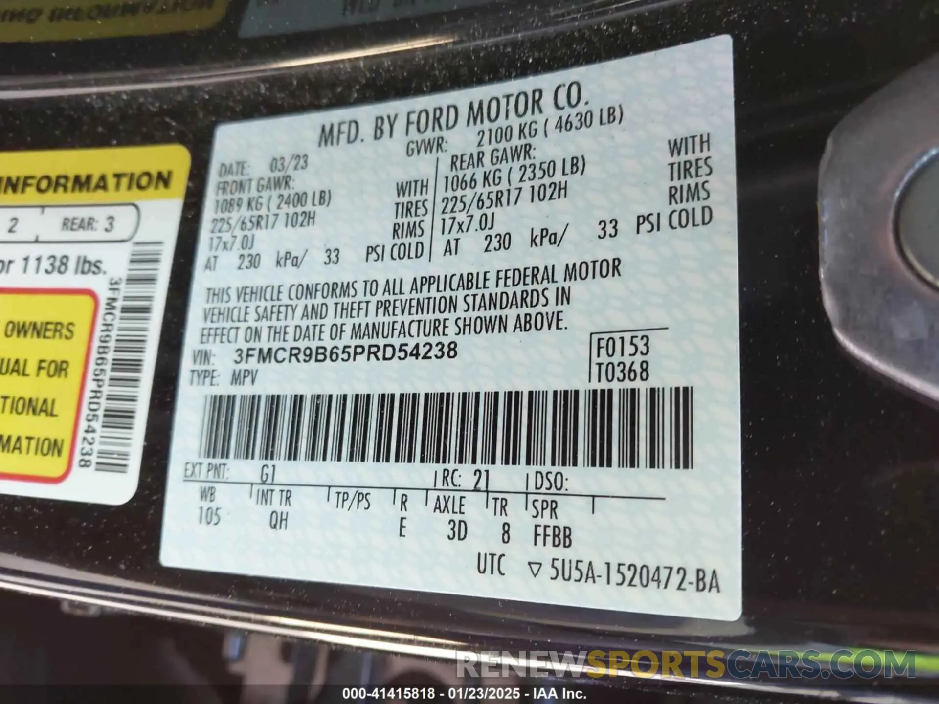 9 Photograph of a damaged car 3FMCR9B65PRD54238 FORD BRONCO SPORT 2023