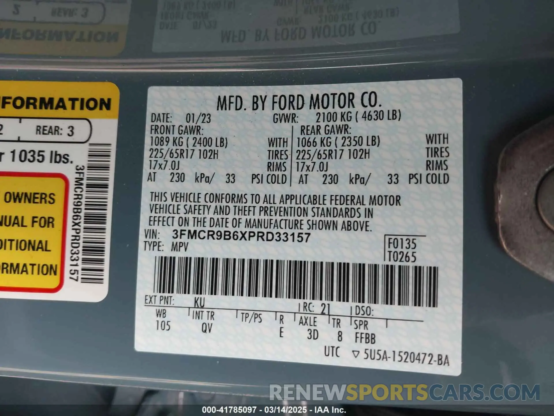 9 Photograph of a damaged car 3FMCR9B6XPRD33157 FORD BRONCO SPORT 2023
