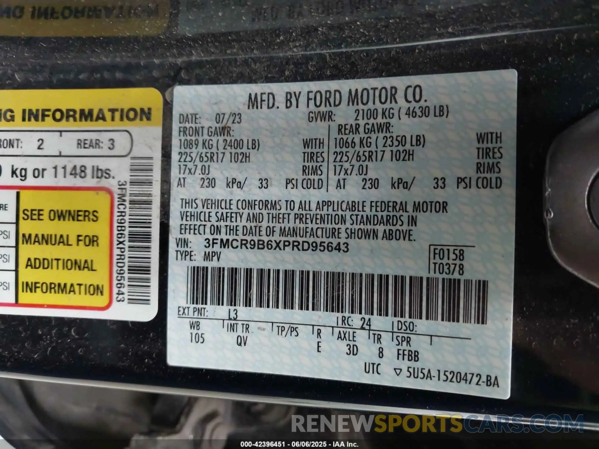 9 Photograph of a damaged car 3FMCR9B6XPRD95643 FORD BRONCO SPORT 2023