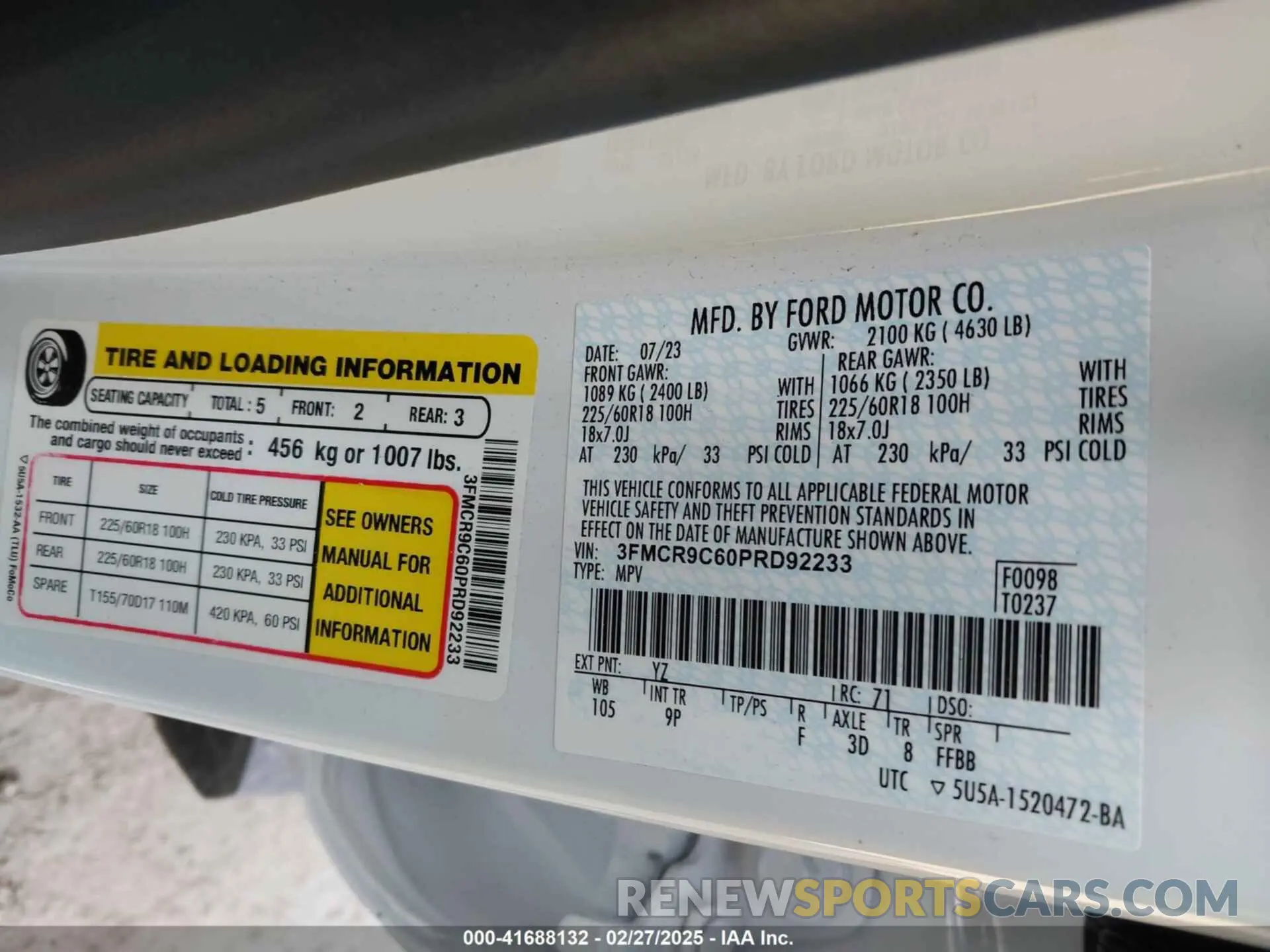 9 Photograph of a damaged car 3FMCR9C60PRD92233 FORD BRONCO SPORT 2023