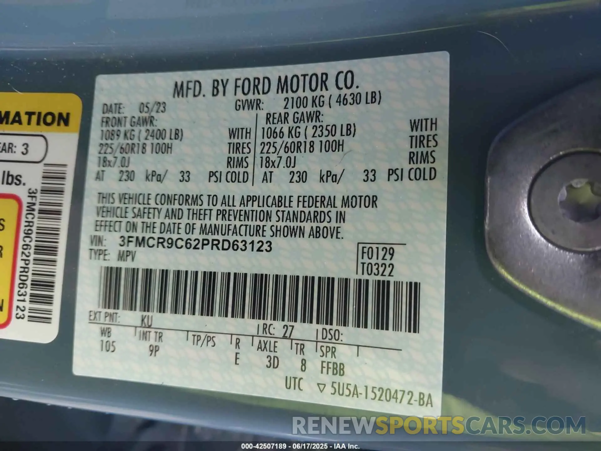 9 Photograph of a damaged car 3FMCR9C62PRD63123 FORD BRONCO SPORT 2023