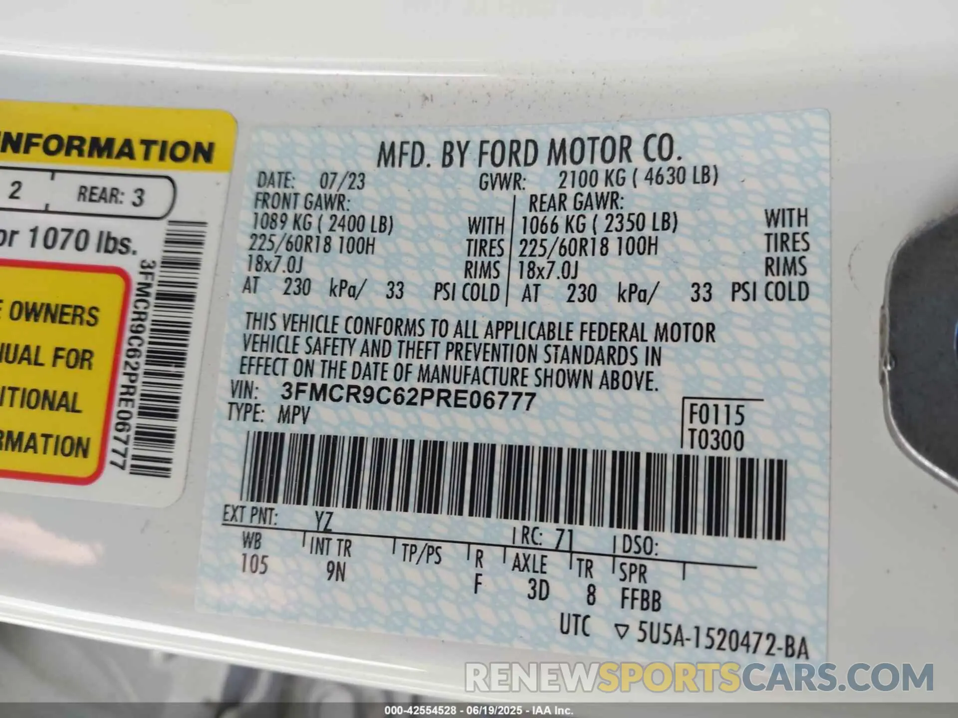 9 Photograph of a damaged car 3FMCR9C62PRE06777 FORD BRONCO SPORT 2023