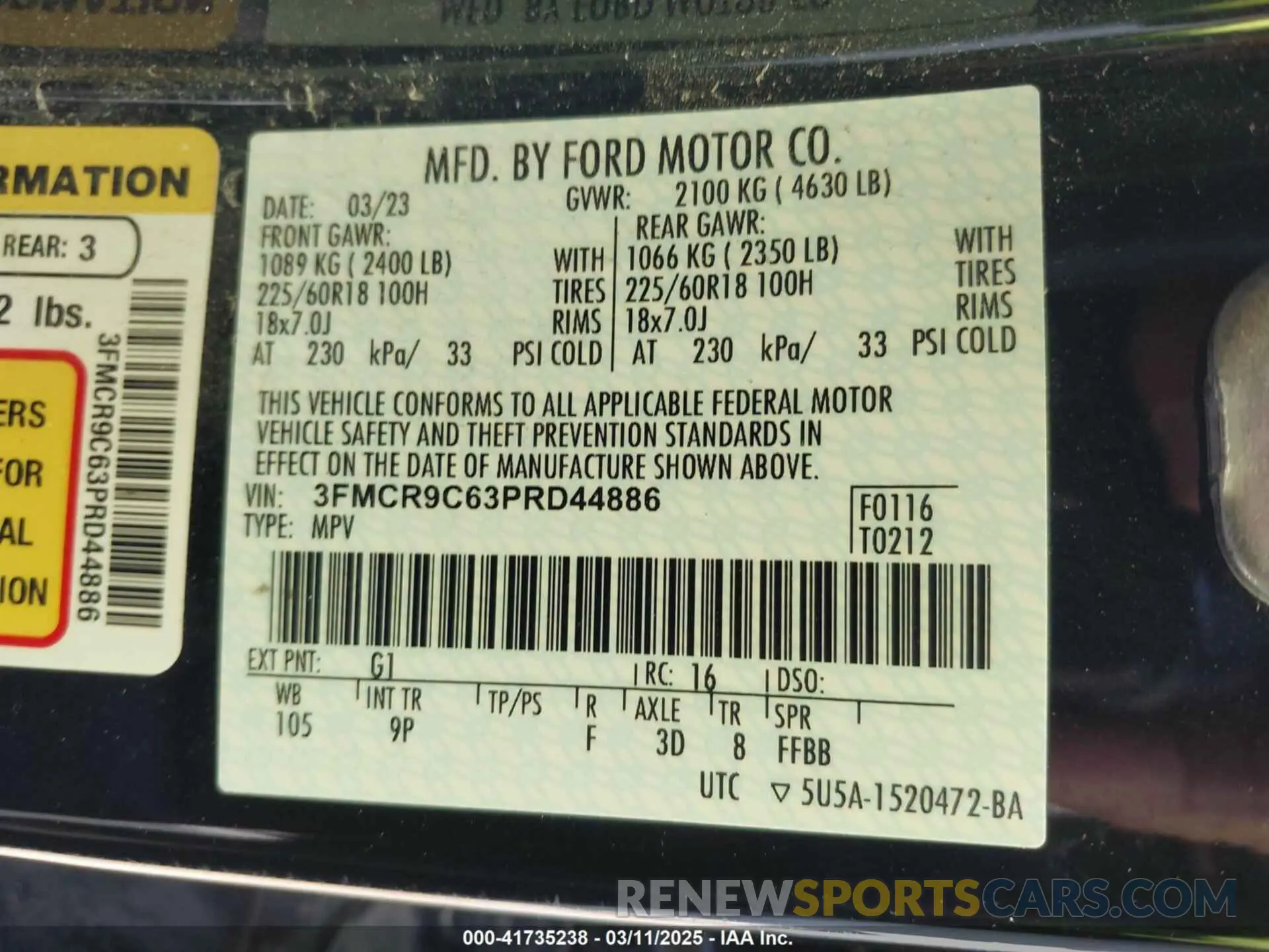 9 Photograph of a damaged car 3FMCR9C63PRD44886 FORD BRONCO SPORT 2023