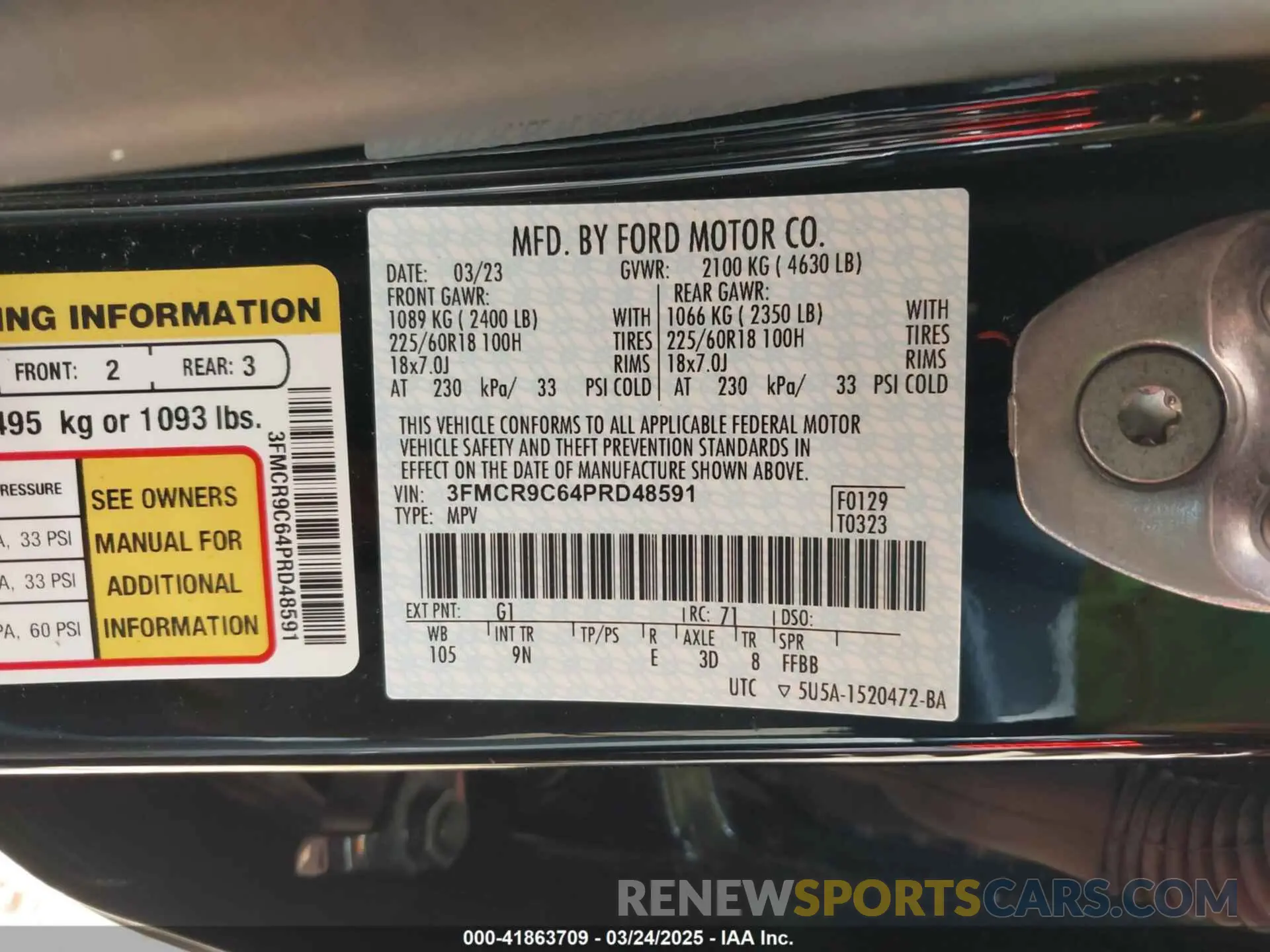 9 Photograph of a damaged car 3FMCR9C64PRD48591 FORD BRONCO SPORT 2023