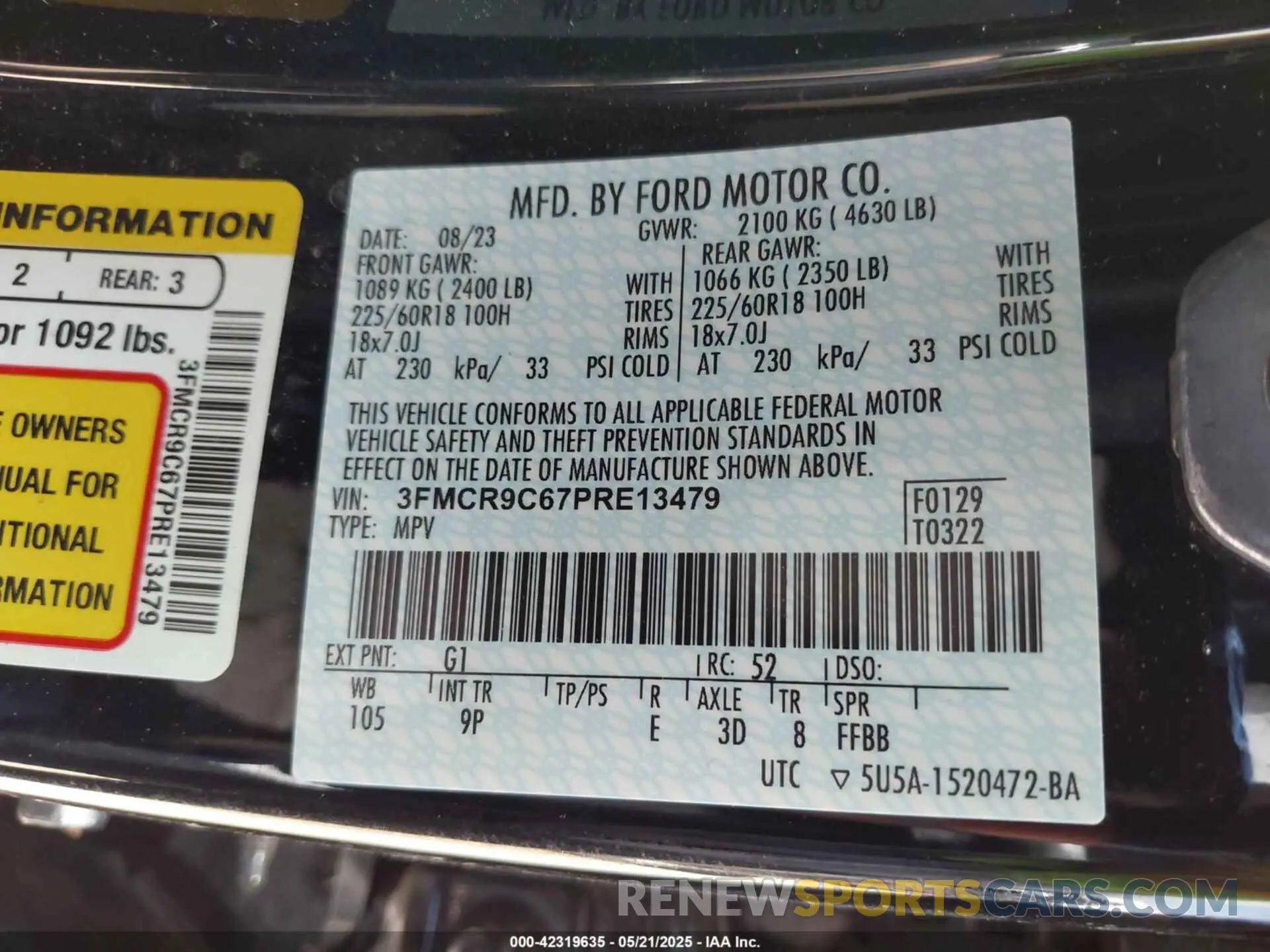 9 Photograph of a damaged car 3FMCR9C67PRE13479 FORD BRONCO SPORT 2023