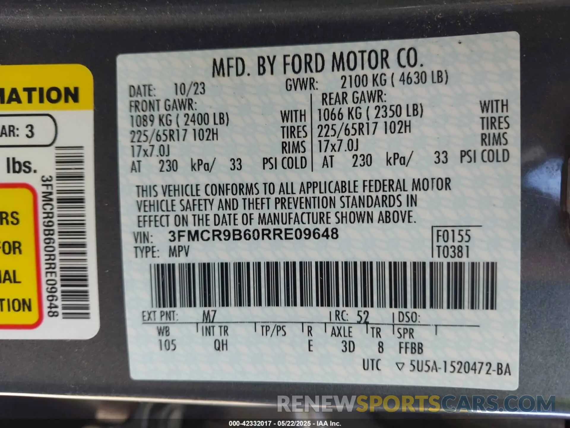 9 Photograph of a damaged car 3FMCR9B60RRE09648 FORD BRONCO SPORT 2024