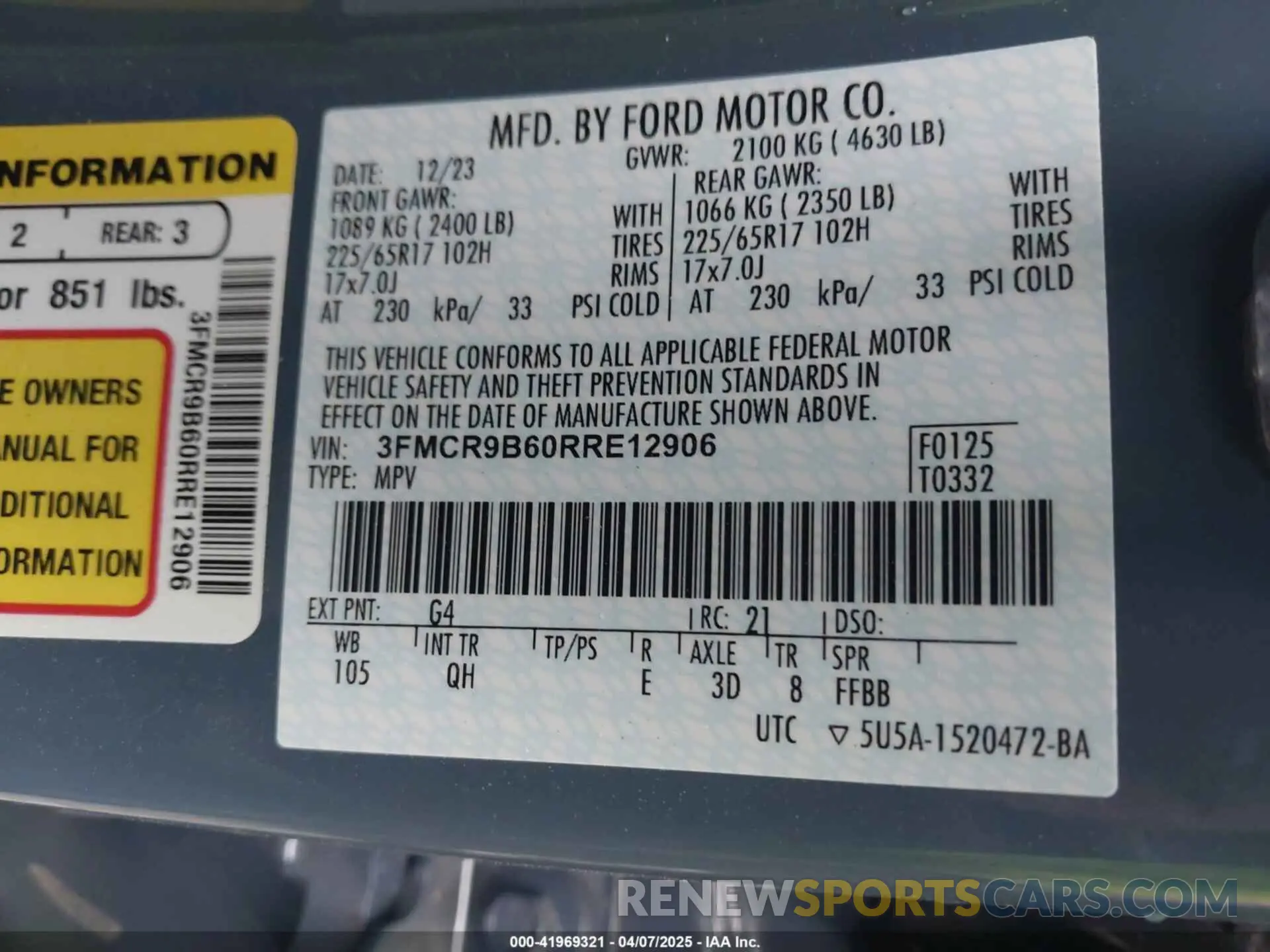 9 Photograph of a damaged car 3FMCR9B60RRE12906 FORD BRONCO SPORT 2024