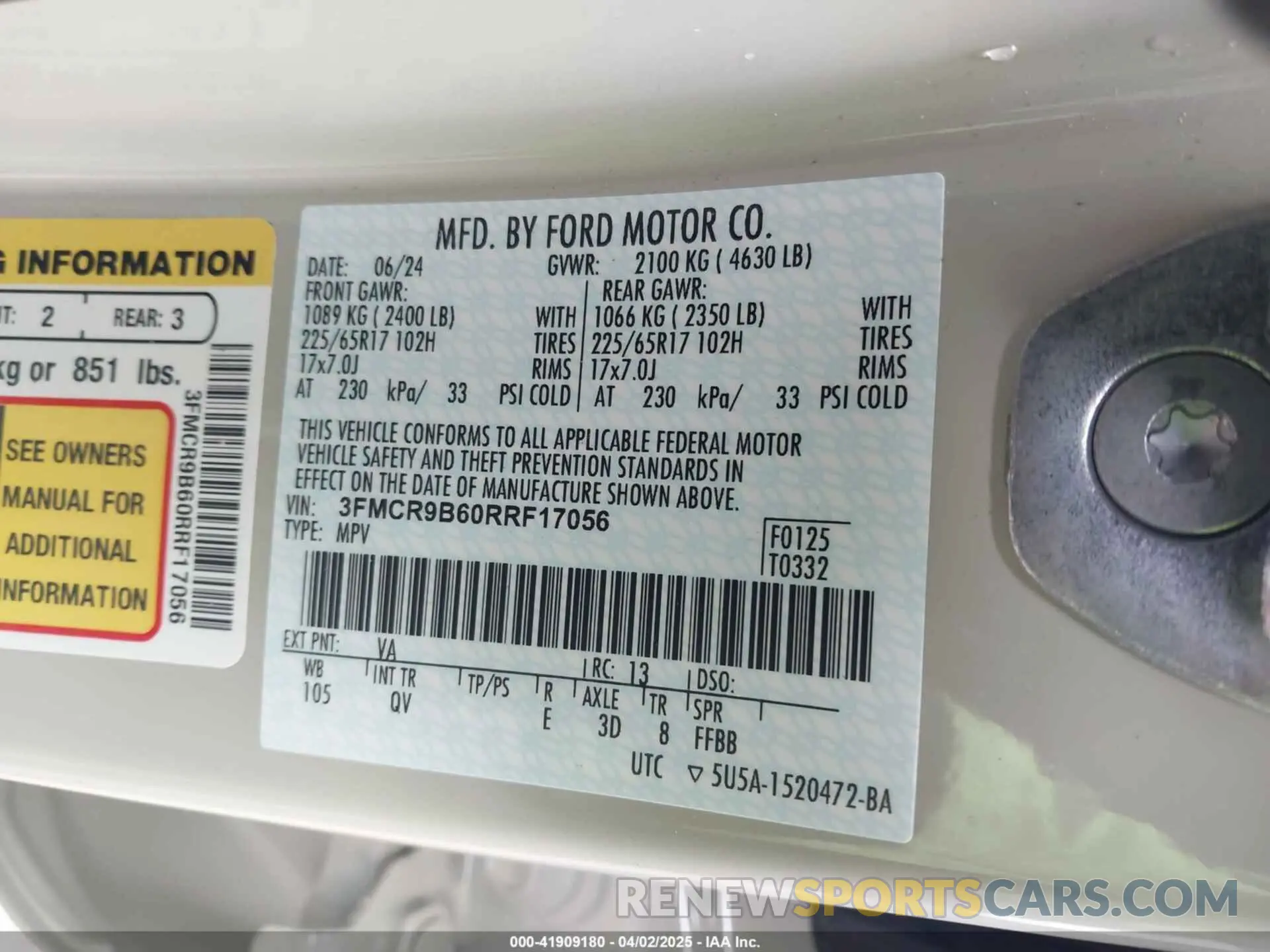 9 Photograph of a damaged car 3FMCR9B60RRF17056 FORD BRONCO SPORT 2024