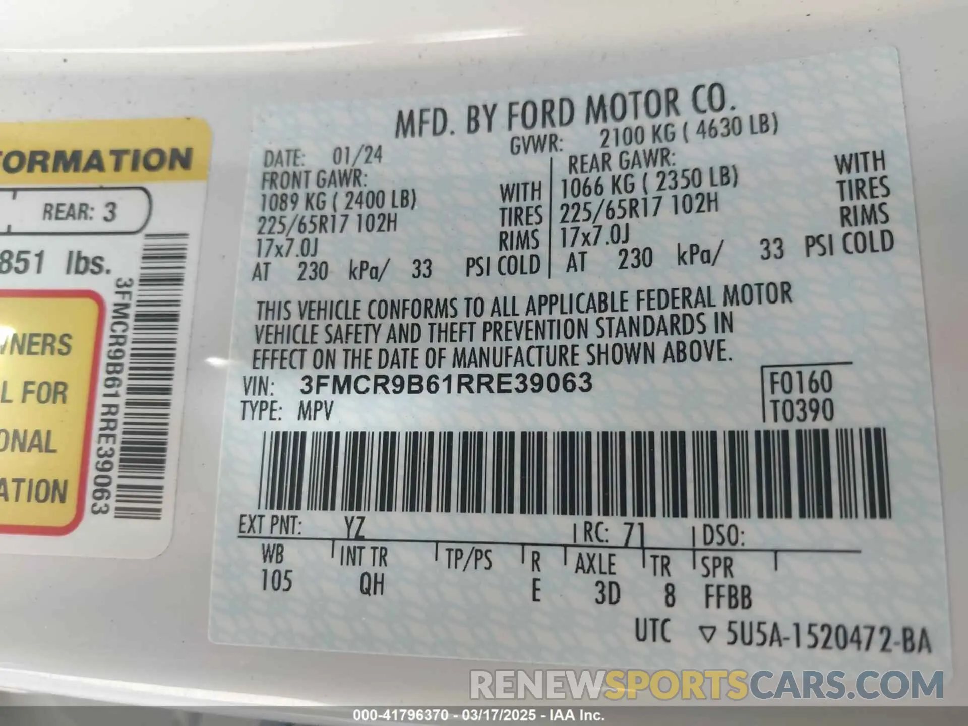 9 Photograph of a damaged car 3FMCR9B61RRE39063 FORD BRONCO SPORT 2024