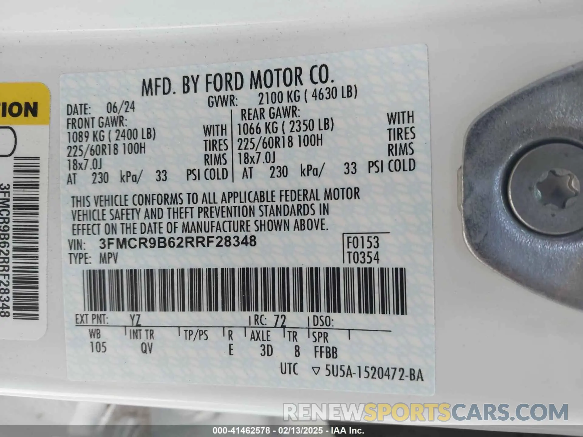 9 Photograph of a damaged car 3FMCR9B62RRF28348 FORD BRONCO SPORT 2024