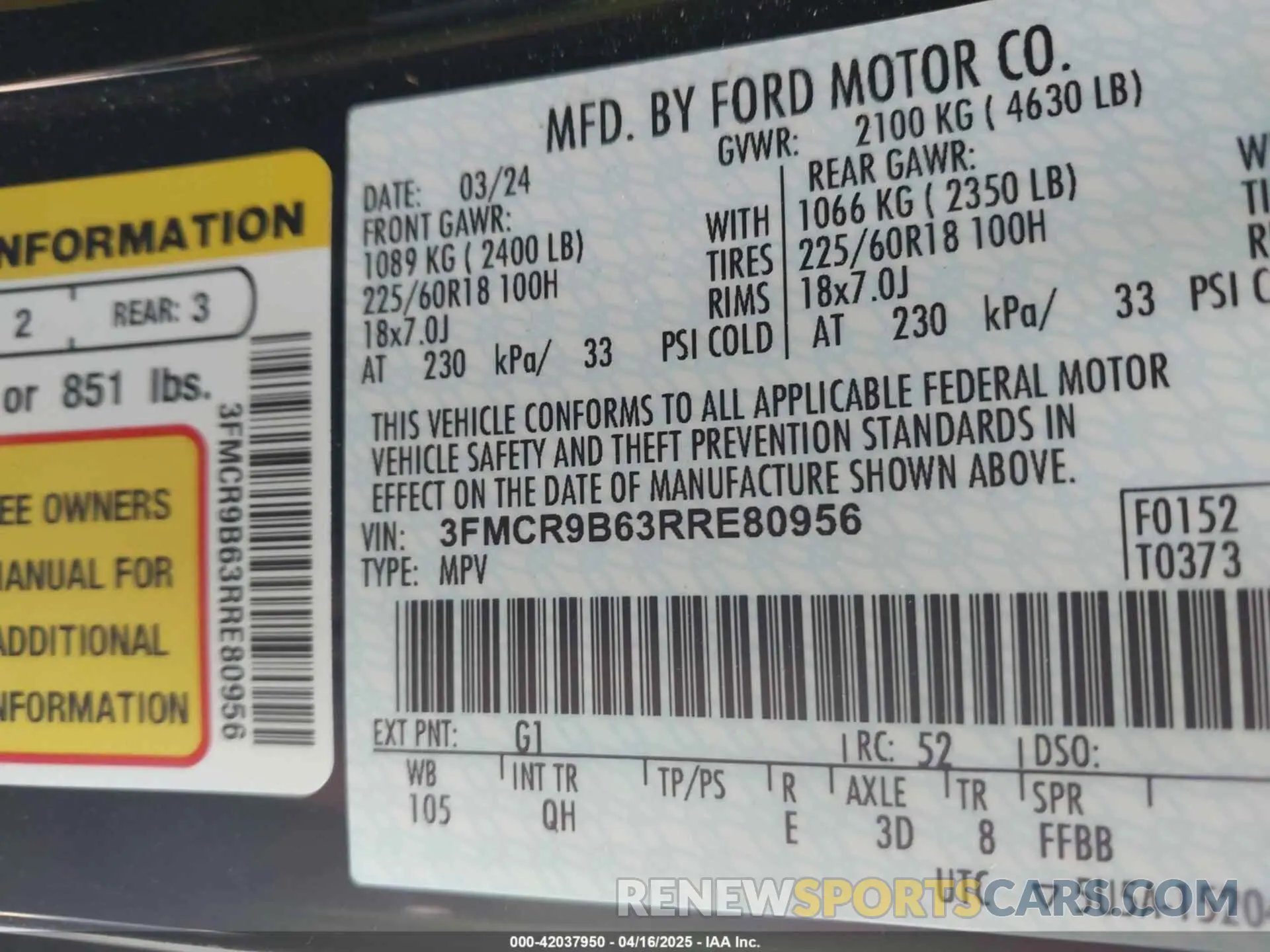 9 Photograph of a damaged car 3FMCR9B63RRE80956 FORD BRONCO SPORT 2024