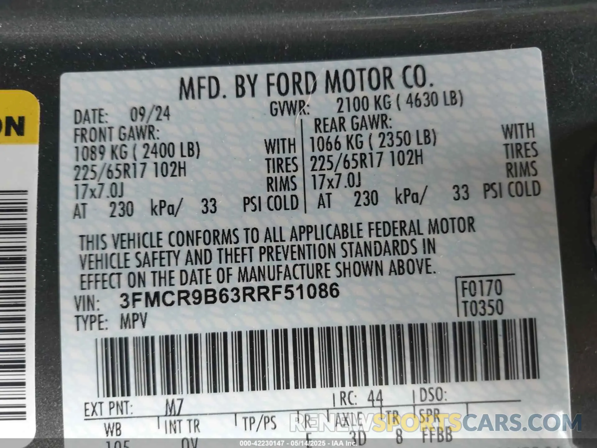 9 Photograph of a damaged car 3FMCR9B63RRF51086 FORD BRONCO SPORT 2024