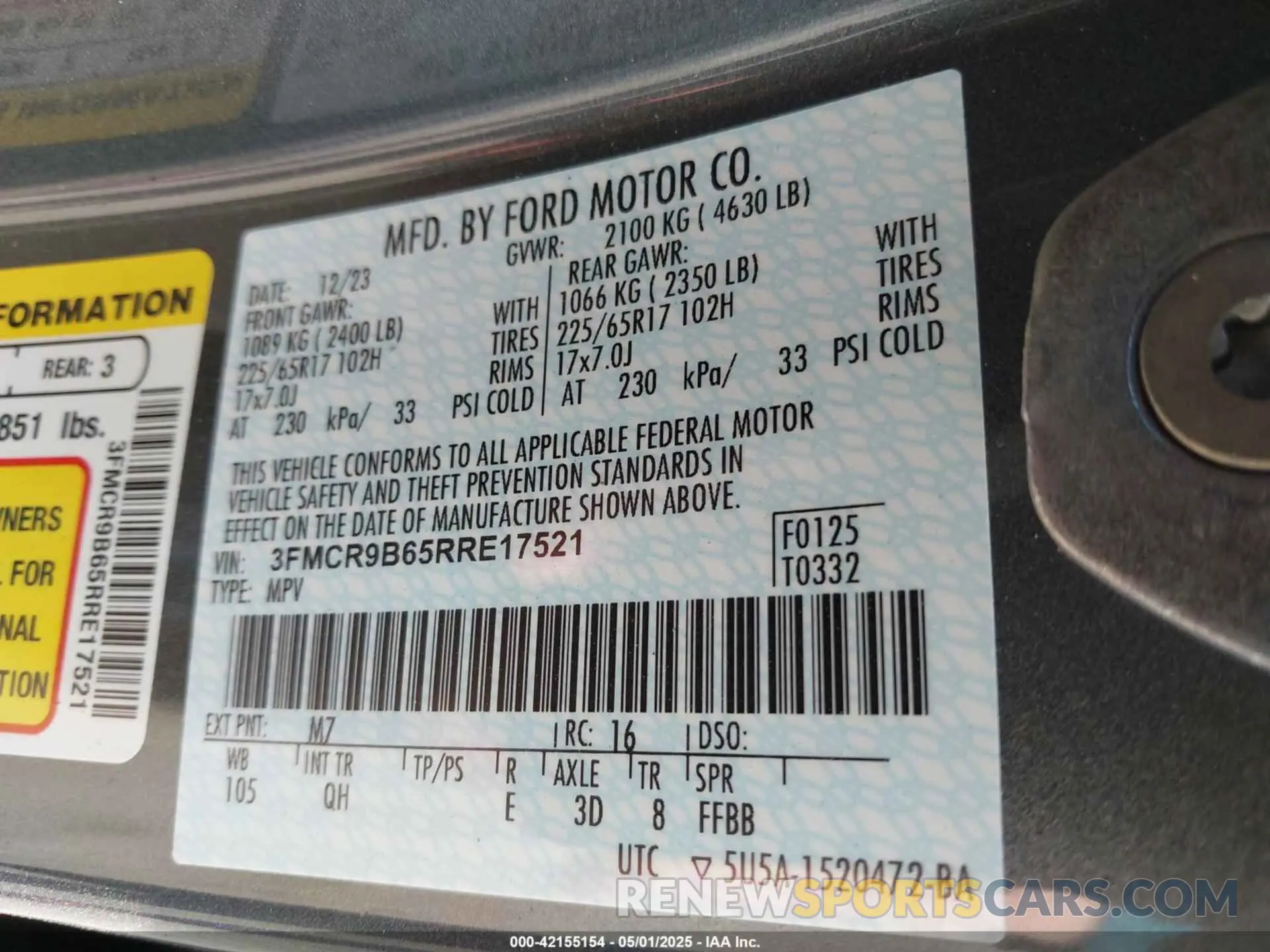 9 Photograph of a damaged car 3FMCR9B65RRE17521 FORD BRONCO SPORT 2024