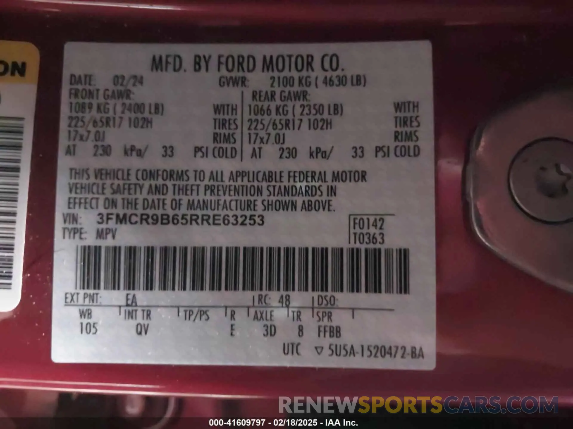 9 Photograph of a damaged car 3FMCR9B65RRE63253 FORD BRONCO SPORT 2024