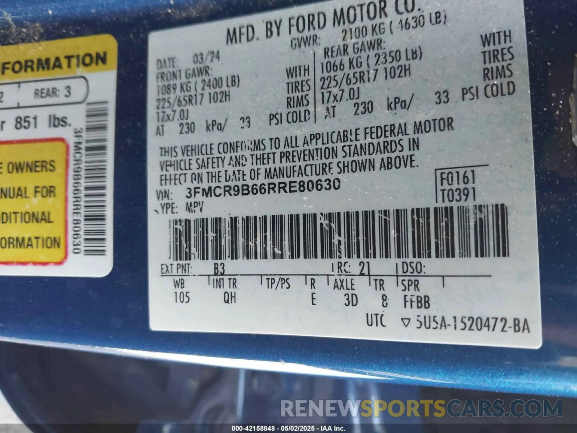 9 Photograph of a damaged car 3FMCR9B66RRE80630 FORD BRONCO SPORT 2024