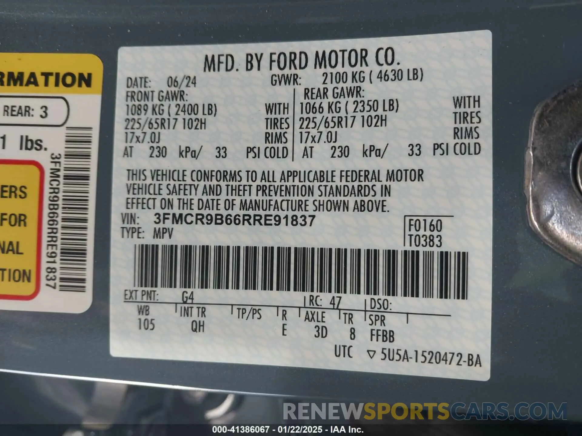 9 Photograph of a damaged car 3FMCR9B66RRE91837 FORD BRONCO SPORT 2024