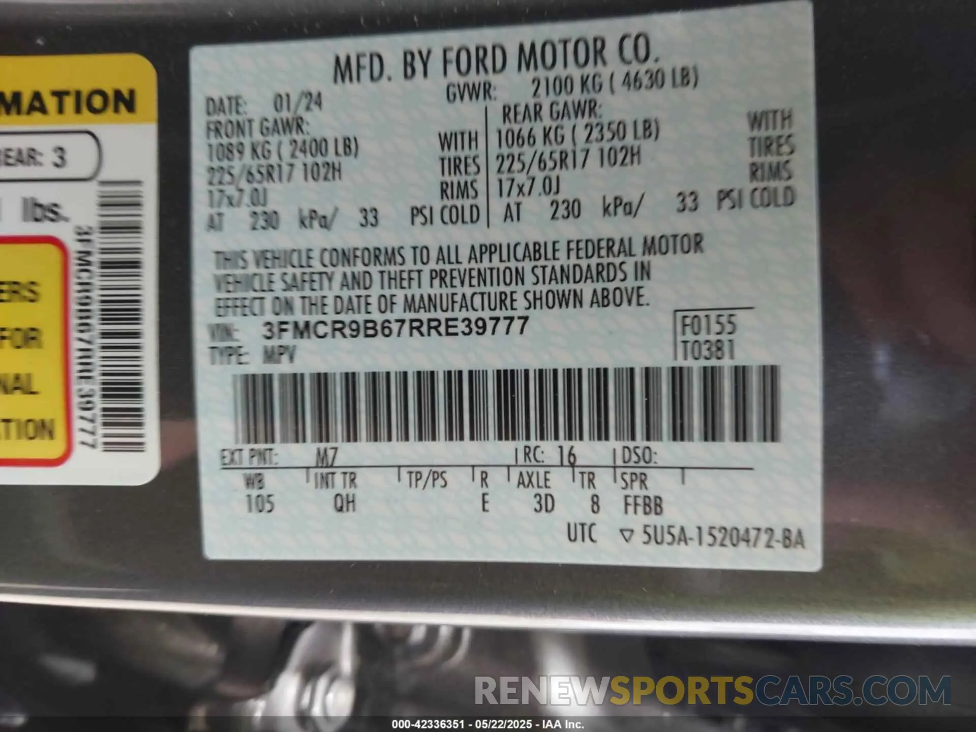 9 Photograph of a damaged car 3FMCR9B67RRE39777 FORD BRONCO SPORT 2024