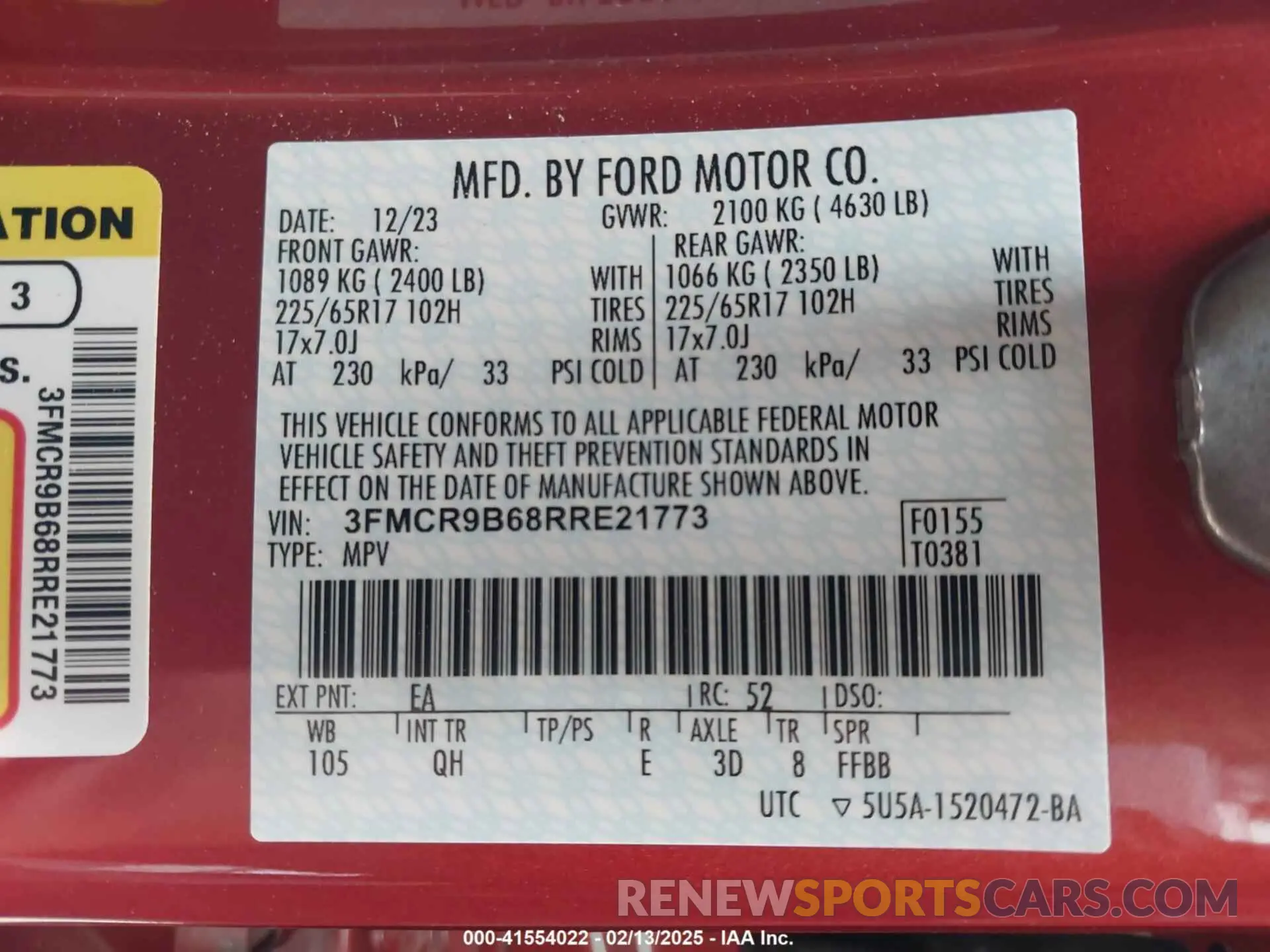 9 Photograph of a damaged car 3FMCR9B68RRE21773 FORD BRONCO SPORT 2024