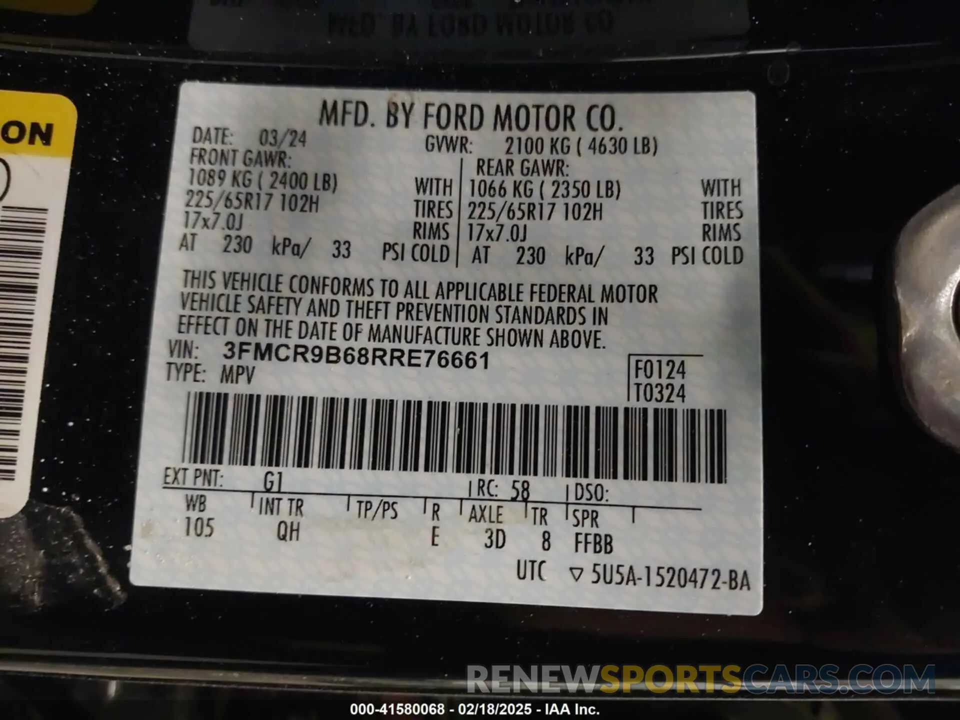 9 Photograph of a damaged car 3FMCR9B68RRE76661 FORD BRONCO SPORT 2024