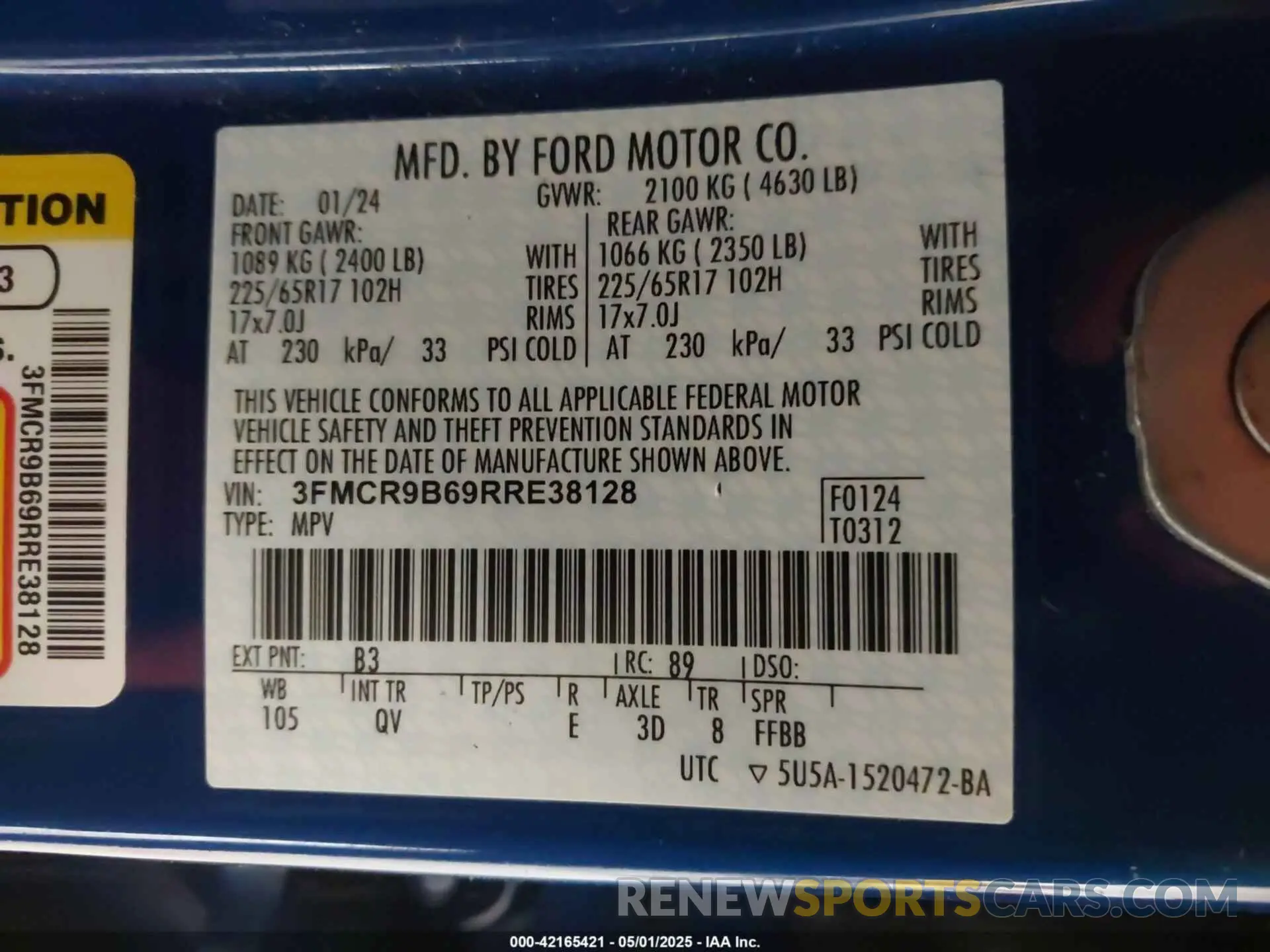 9 Photograph of a damaged car 3FMCR9B69RRE38128 FORD BRONCO SPORT 2024