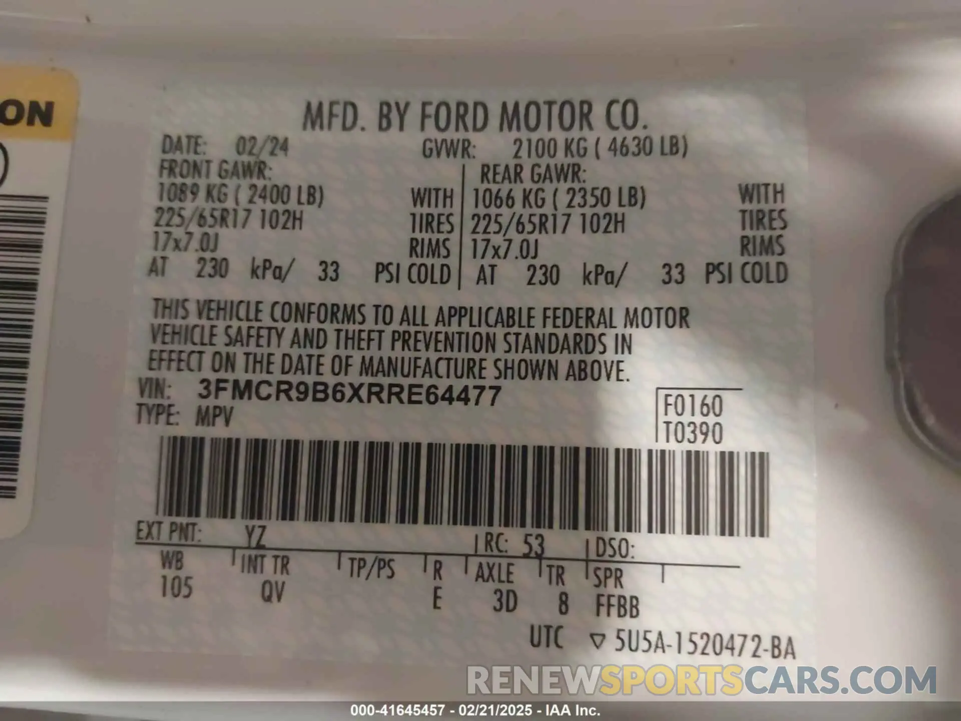9 Photograph of a damaged car 3FMCR9B6XRRE64477 FORD BRONCO SPORT 2024