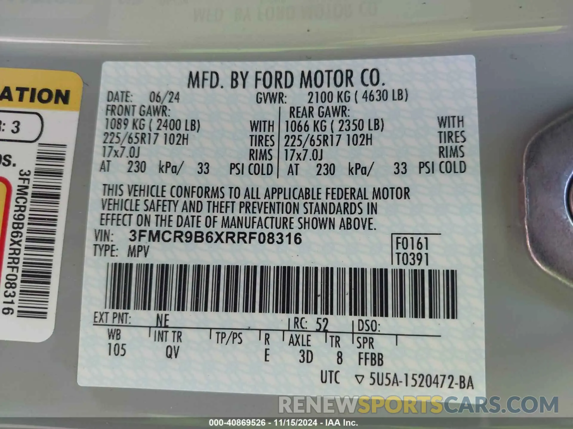 9 Photograph of a damaged car 3FMCR9B6XRRF08316 FORD BRONCO SPORT 2024