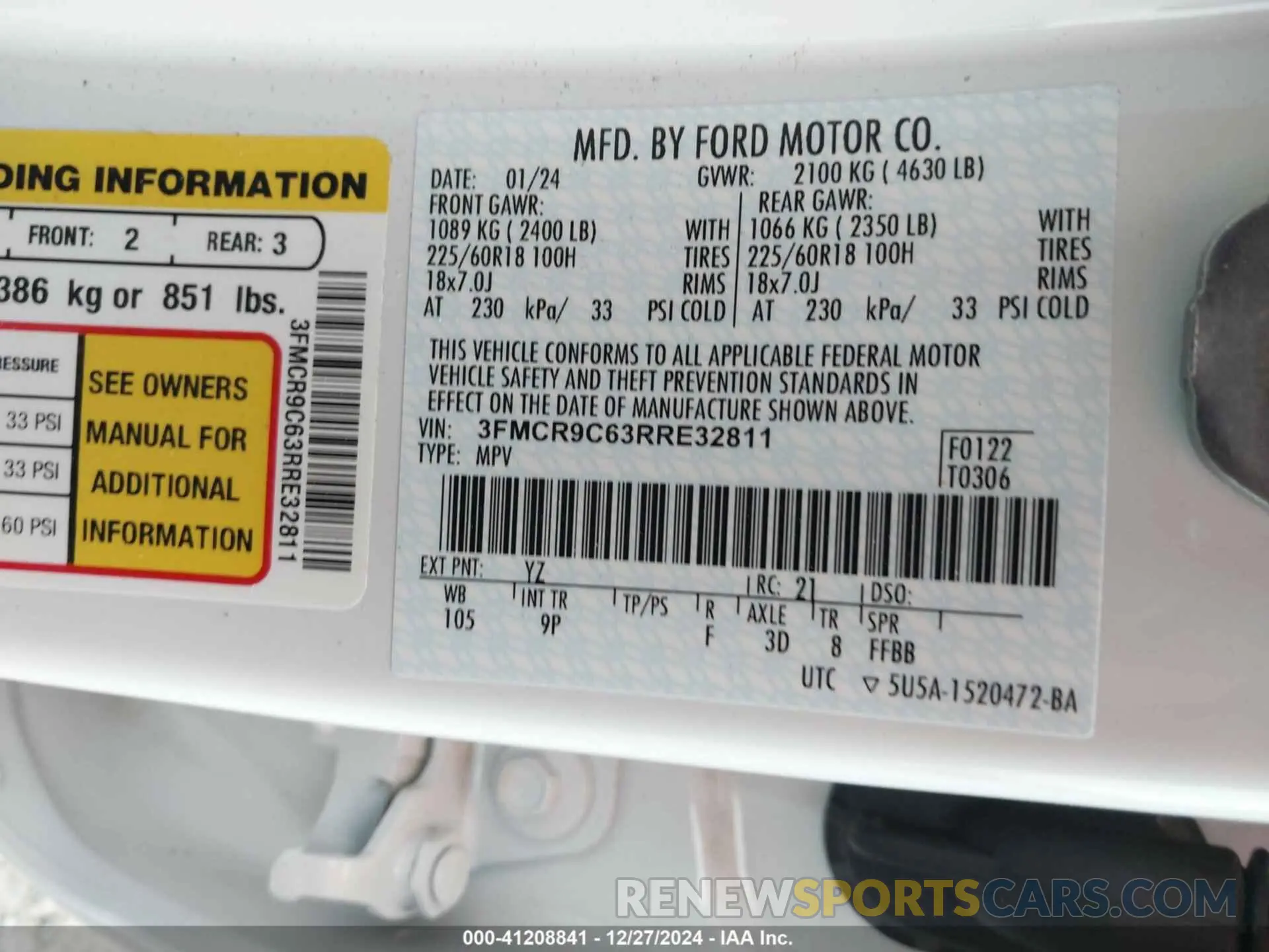 9 Photograph of a damaged car 3FMCR9C63RRE32811 FORD BRONCO SPORT 2024