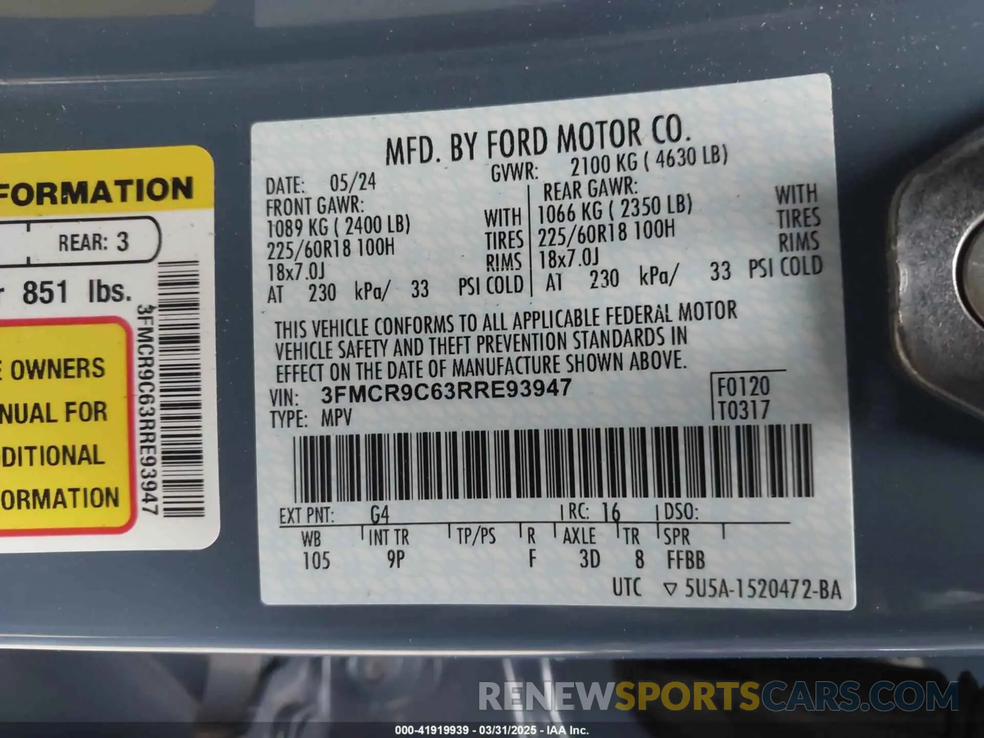 9 Photograph of a damaged car 3FMCR9C63RRE93947 FORD BRONCO SPORT 2024
