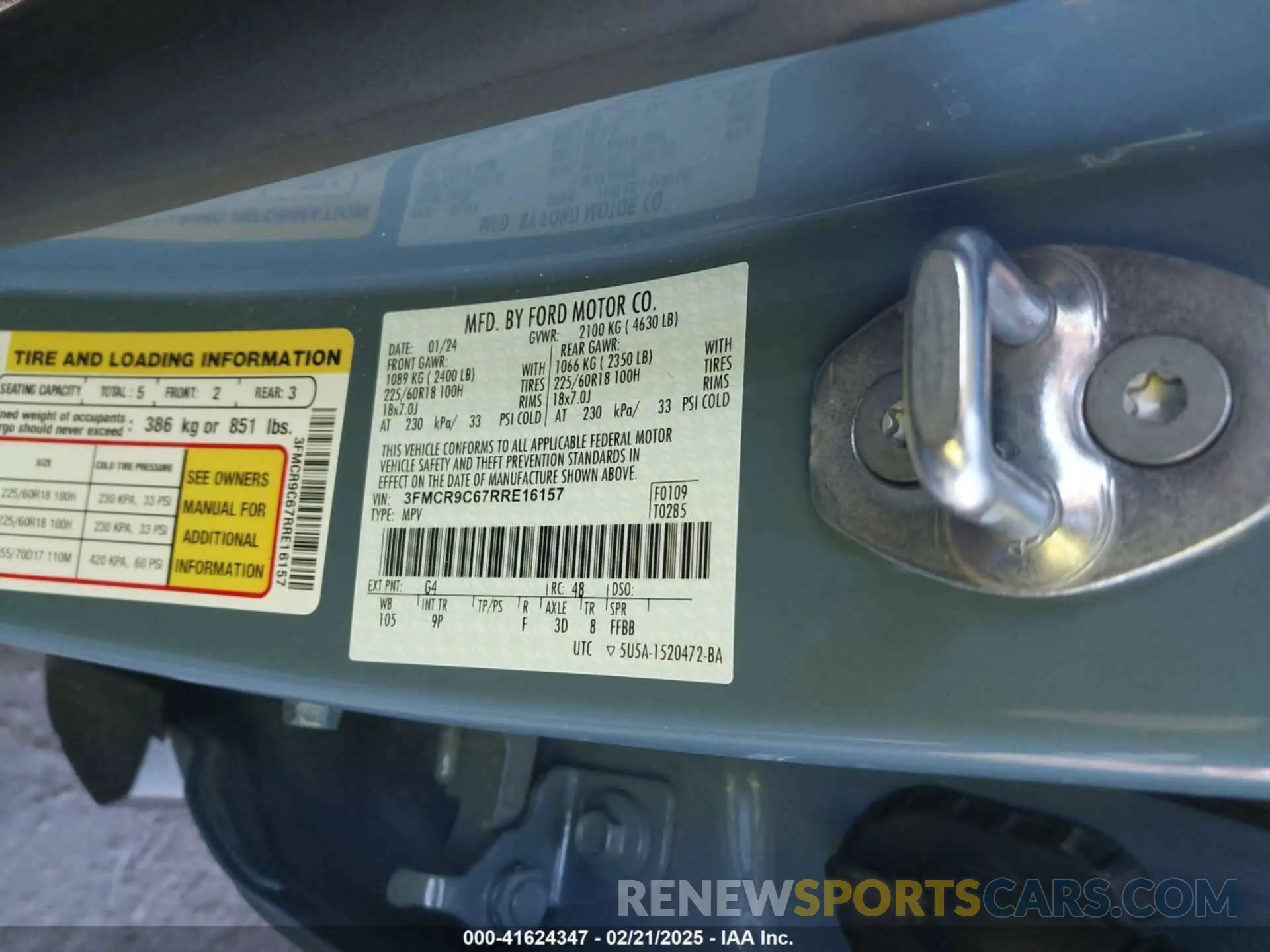 9 Photograph of a damaged car 3FMCR9C67RRE16157 FORD BRONCO SPORT 2024
