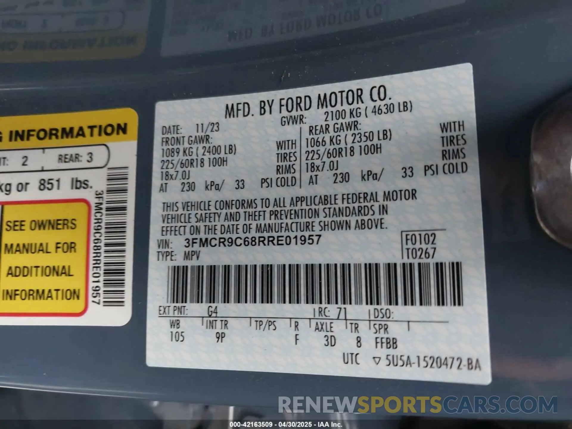 9 Photograph of a damaged car 3FMCR9C68RRE01957 FORD BRONCO SPORT 2024