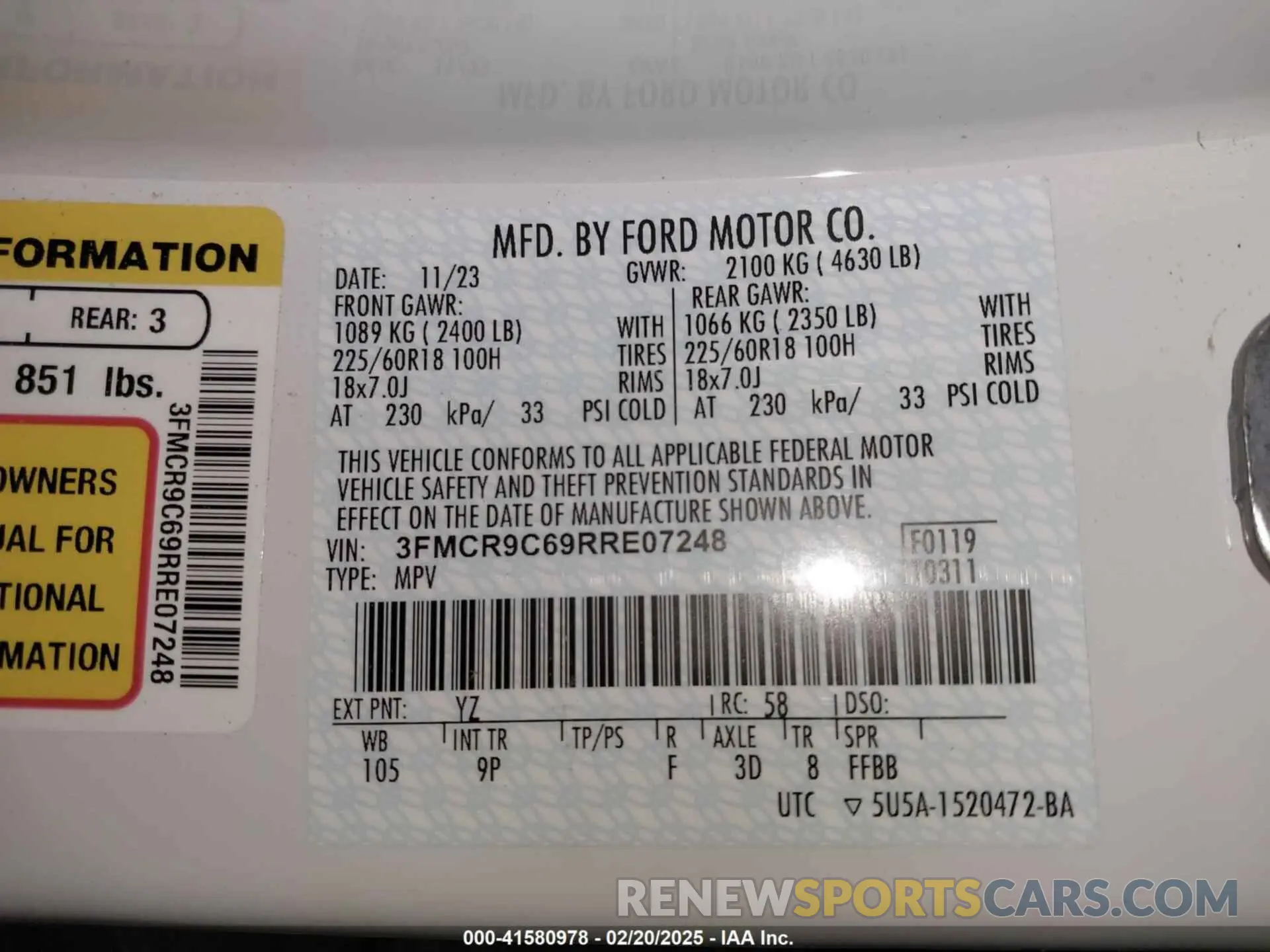 9 Photograph of a damaged car 3FMCR9C69RRE07248 FORD BRONCO SPORT 2024