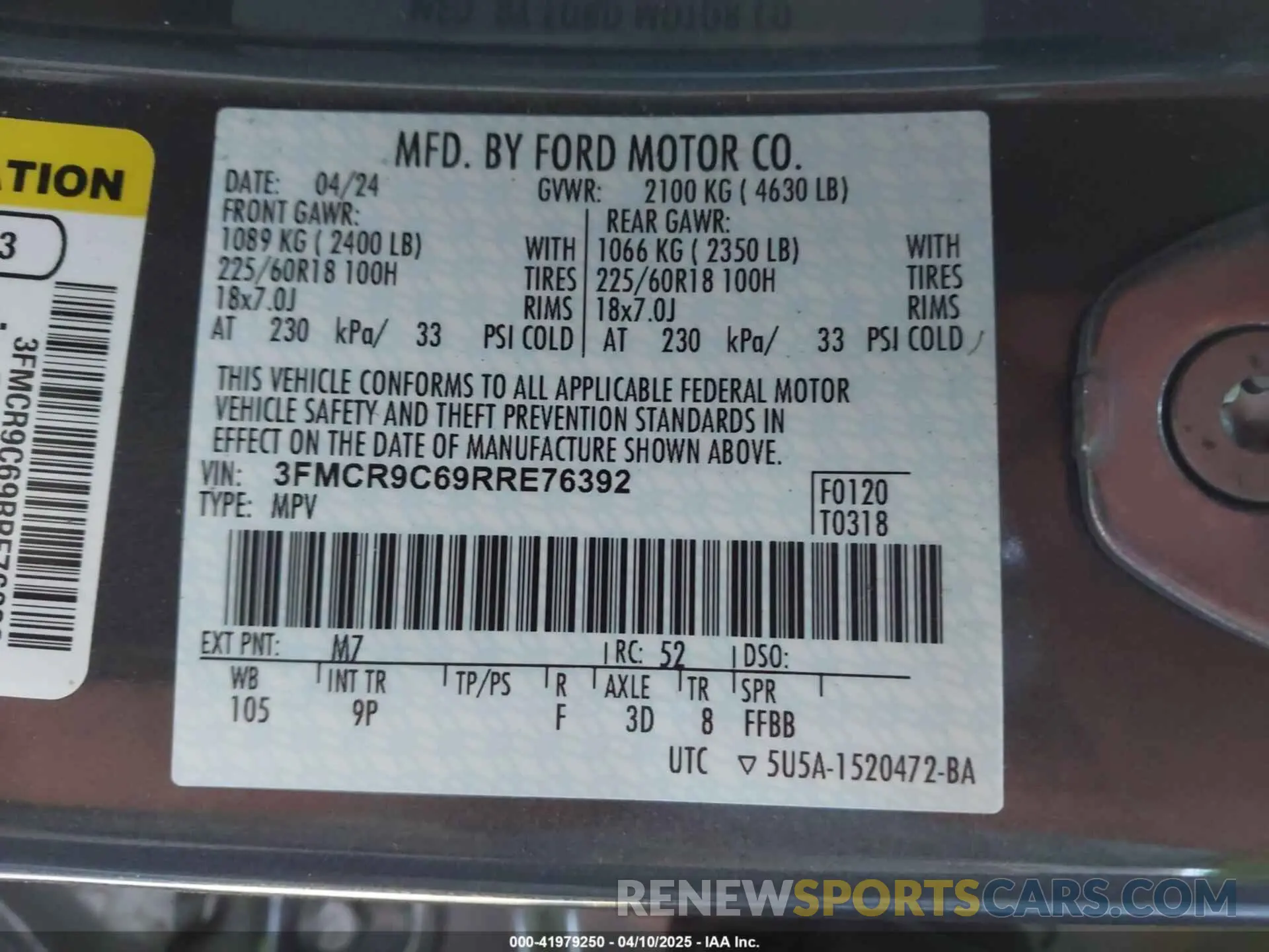 9 Photograph of a damaged car 3FMCR9C69RRE76392 FORD BRONCO SPORT 2024