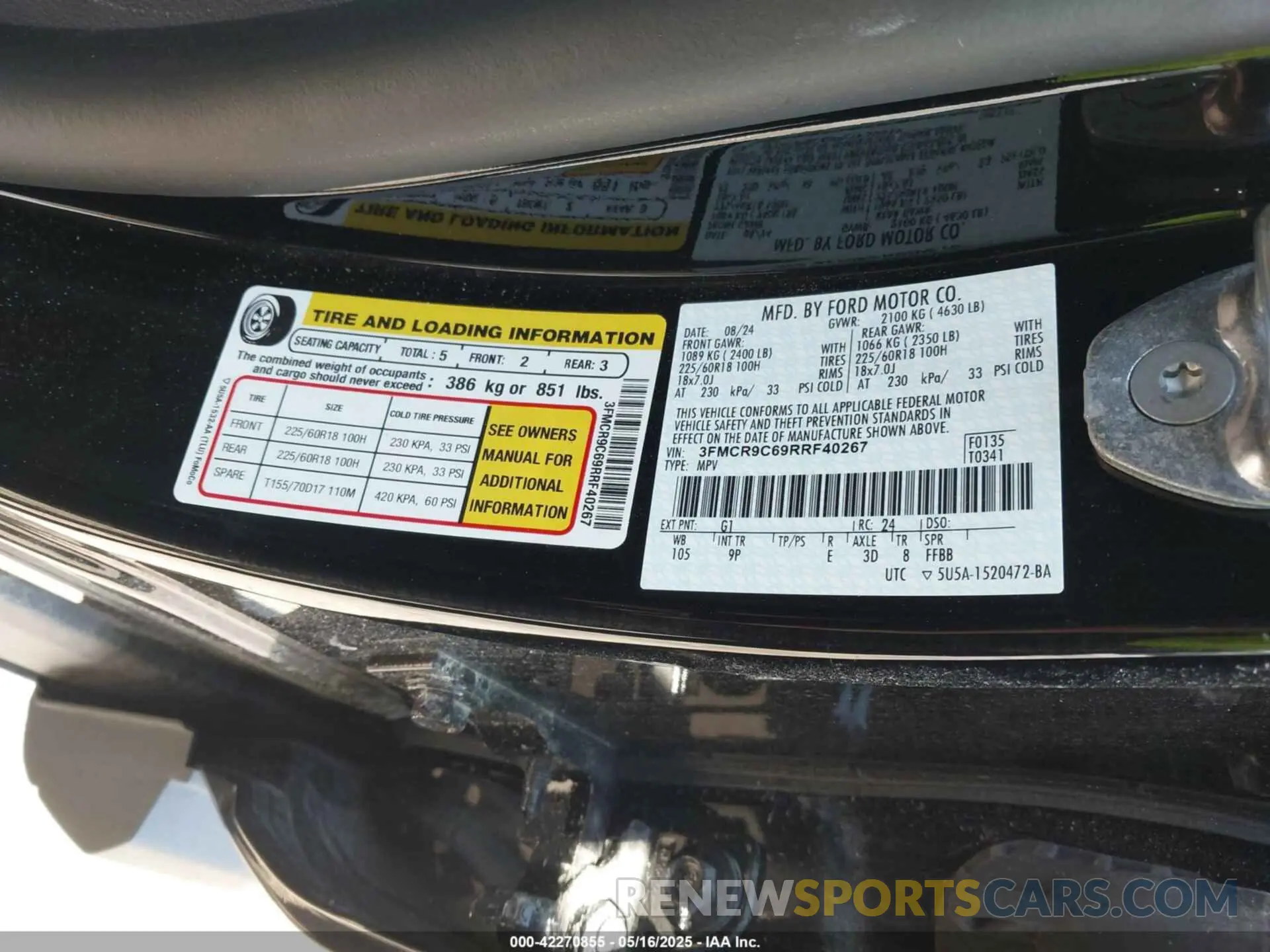 9 Photograph of a damaged car 3FMCR9C69RRF40267 FORD BRONCO SPORT 2024