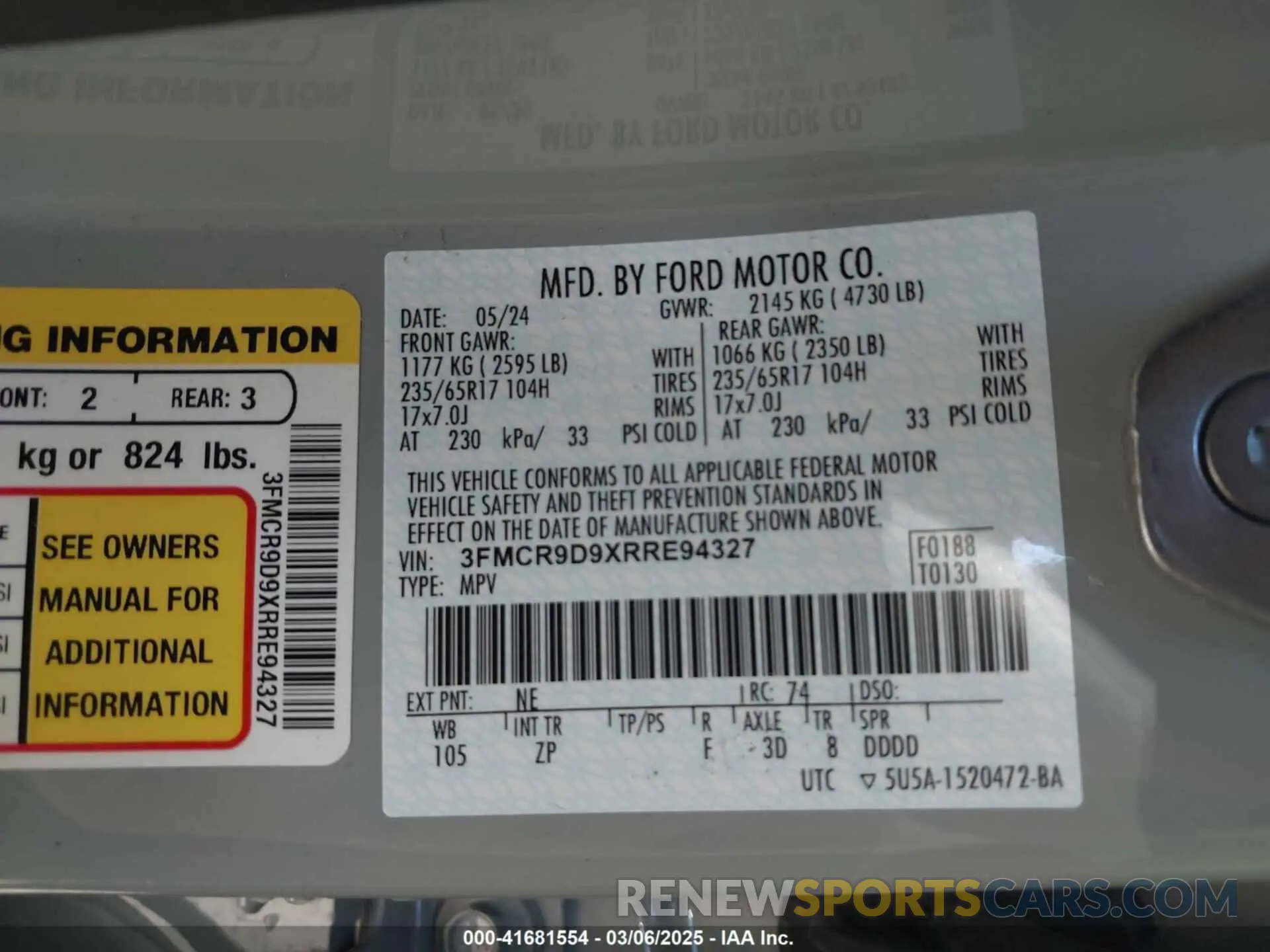 9 Photograph of a damaged car 3FMCR9D9XRRE94327 FORD BRONCO SPORT 2024